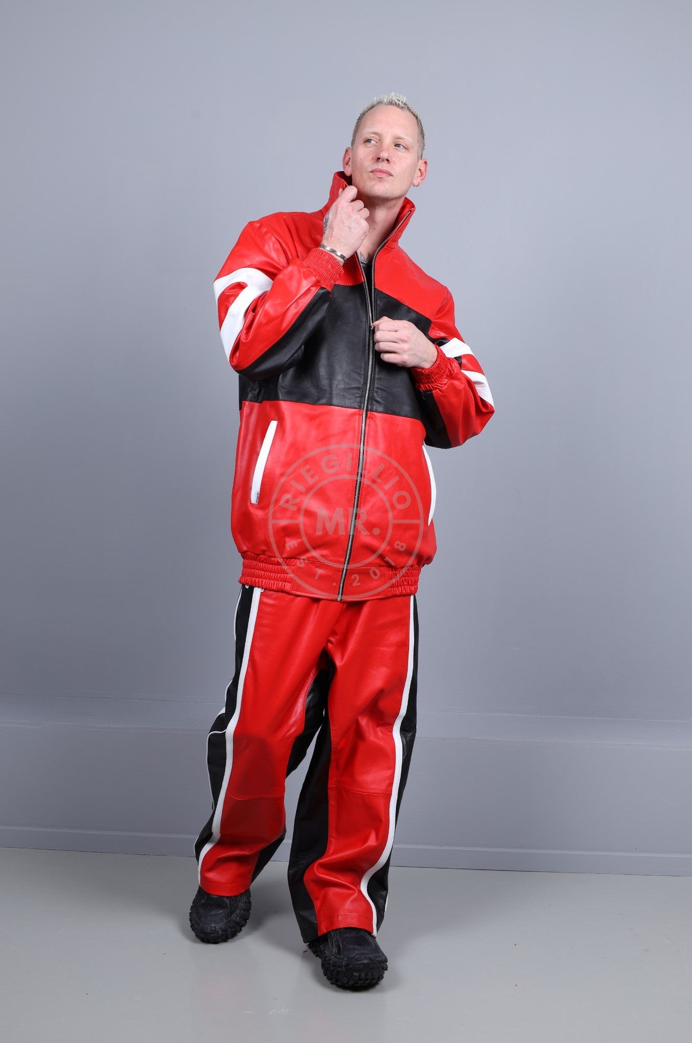 Xtreme Loose Leather Tracksuit Jacket-at MR. Riegillio