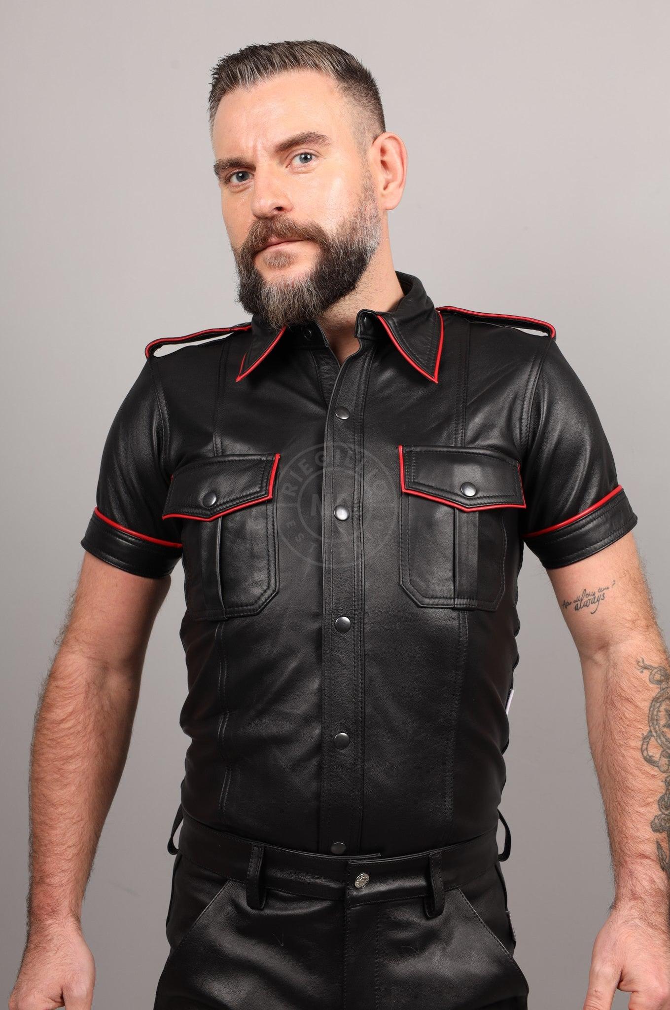 Black Leather Shirt - Red Piping at MR. Riegillio
