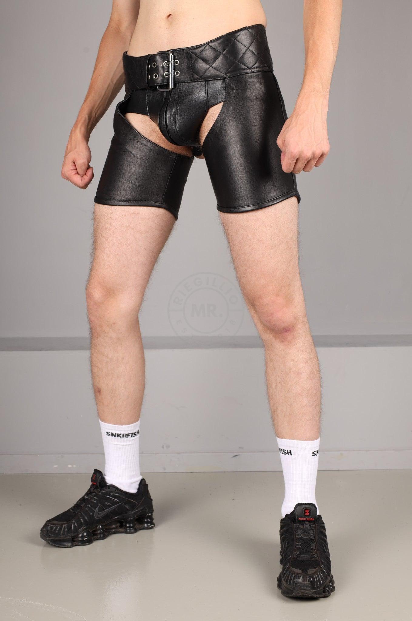 Black Leather Extra Short Chaps at MR. Riegillio