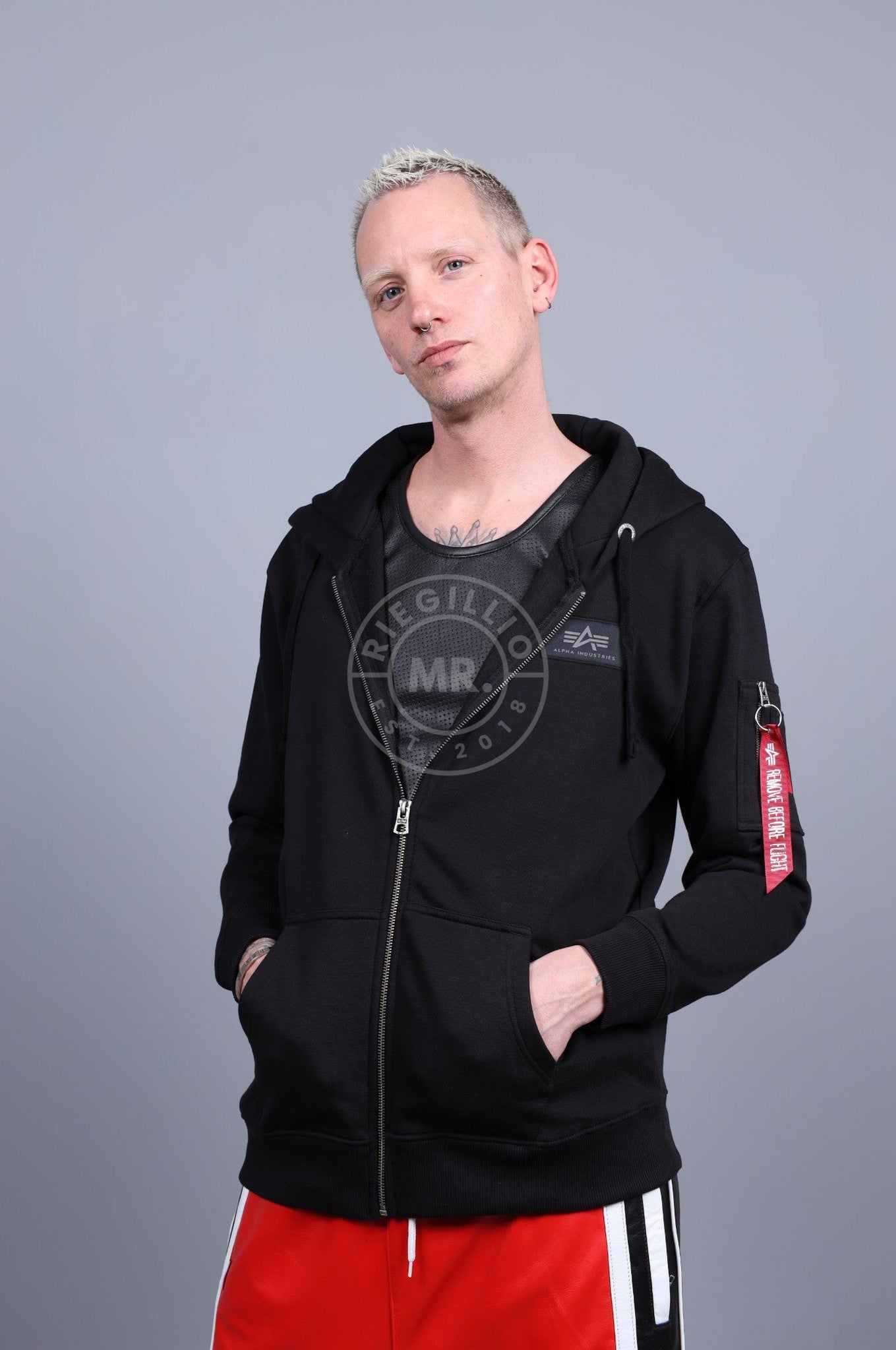 Alpha Industries Back Print Zip Hoodie - Black-at MR. Riegillio