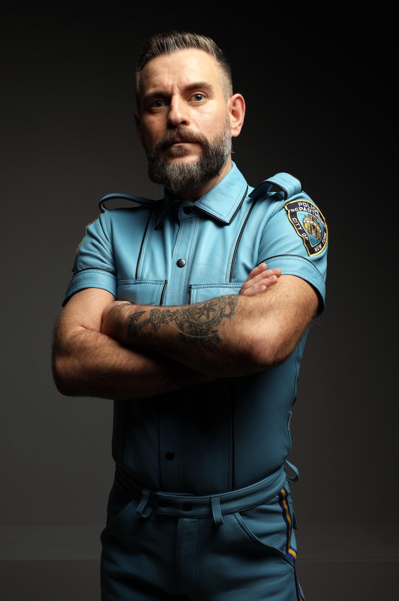 Leather Police Shirt NY - Turquoise at MR. Riegillio