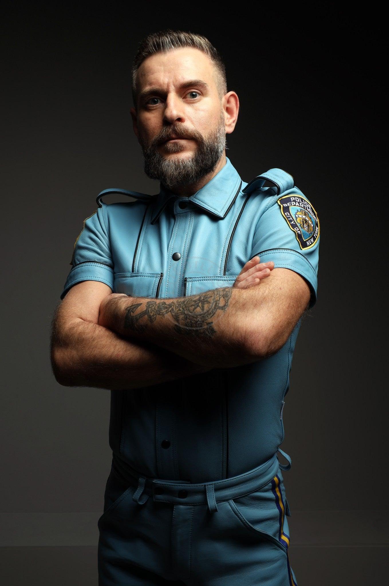 Leather Police Shirt NY - Turquoise at MR. Riegillio