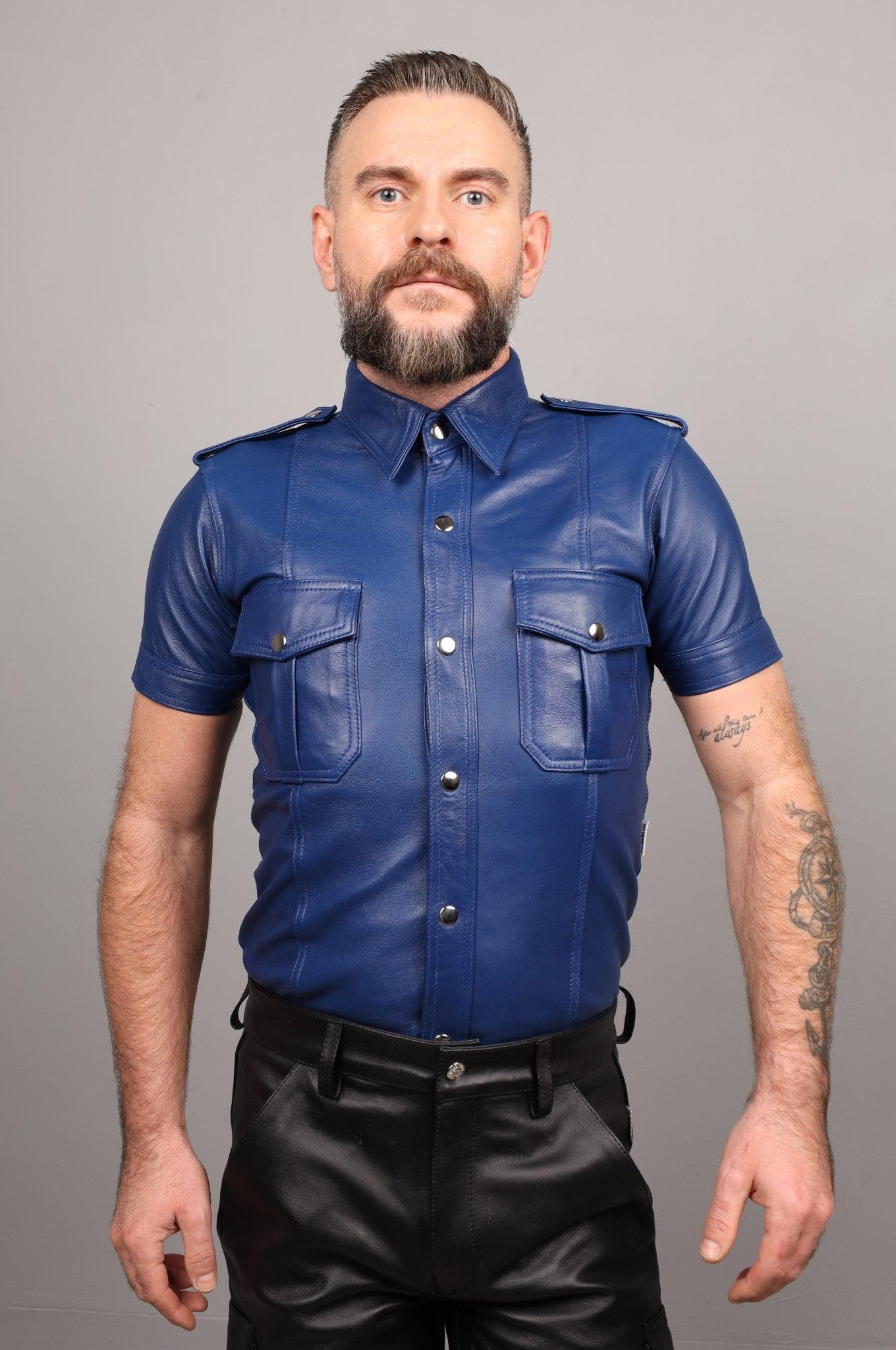 Kobalt Blue Leather Shirt at MR. Riegillio