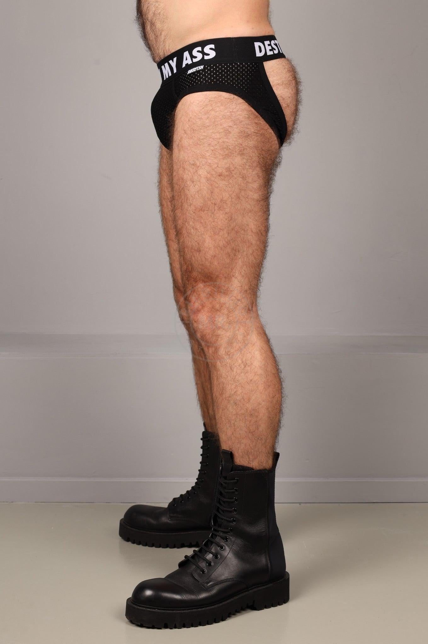 SNKRFTSH Mesh Jock DESTROY MY ASS - Black at MR. Riegillio