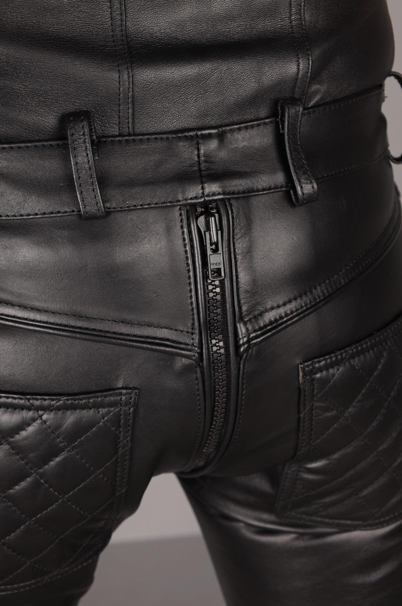 Black Leather FTSH Pants - Thru Zip at MR. Riegillio