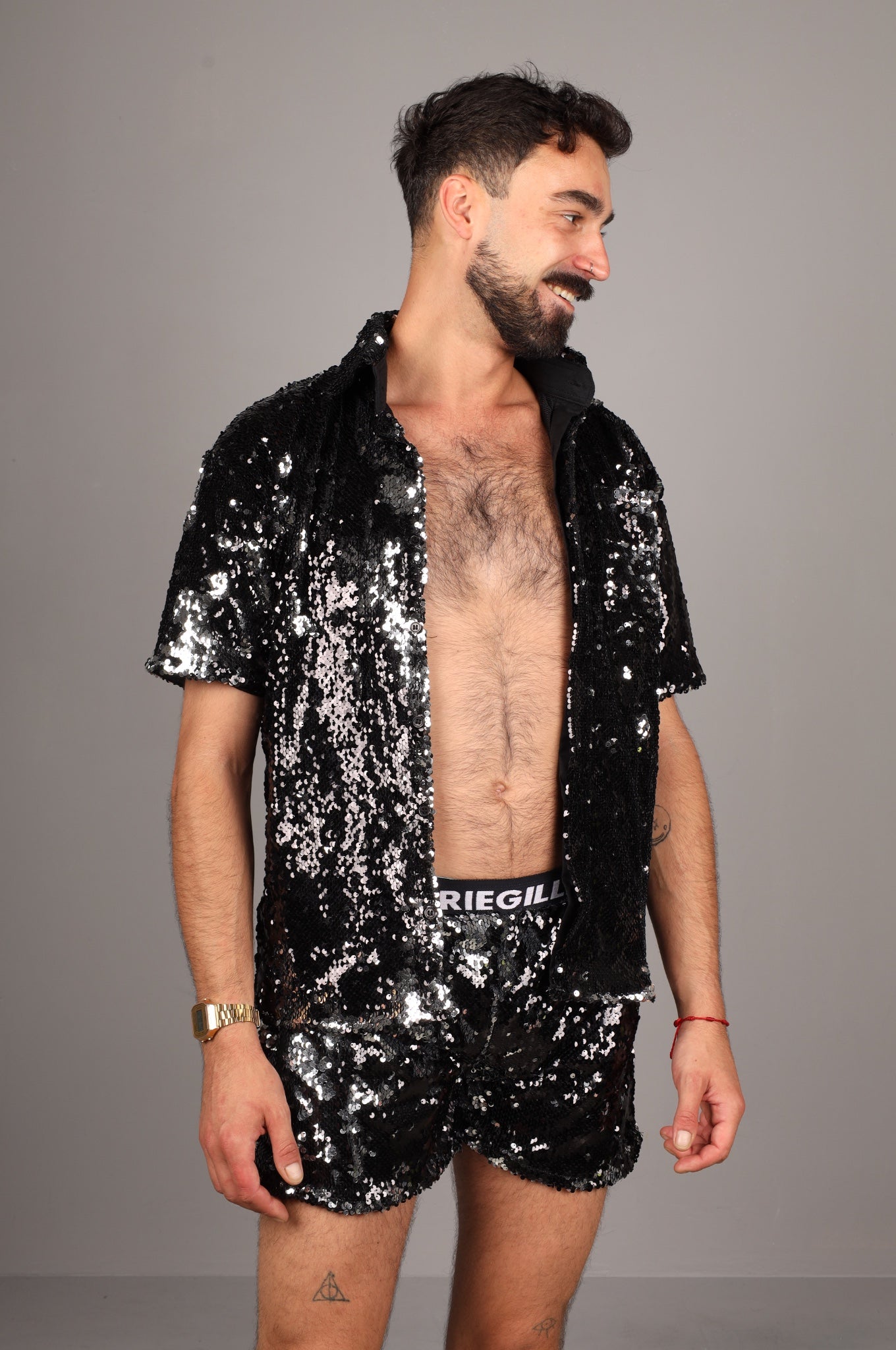 Schwarz/Silber Pailletten-Shirt