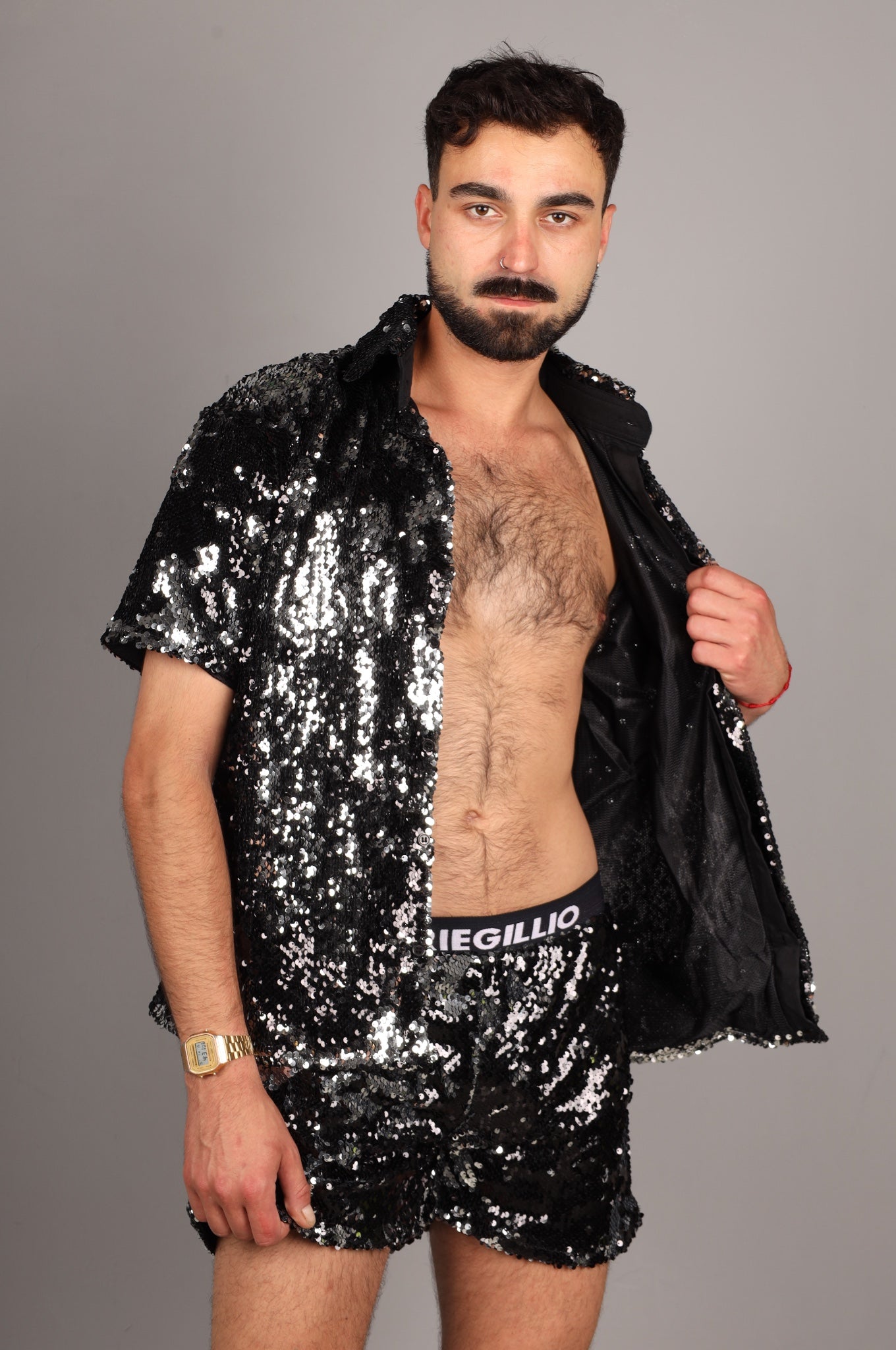 Schwarz/Silber Pailletten-Shirt