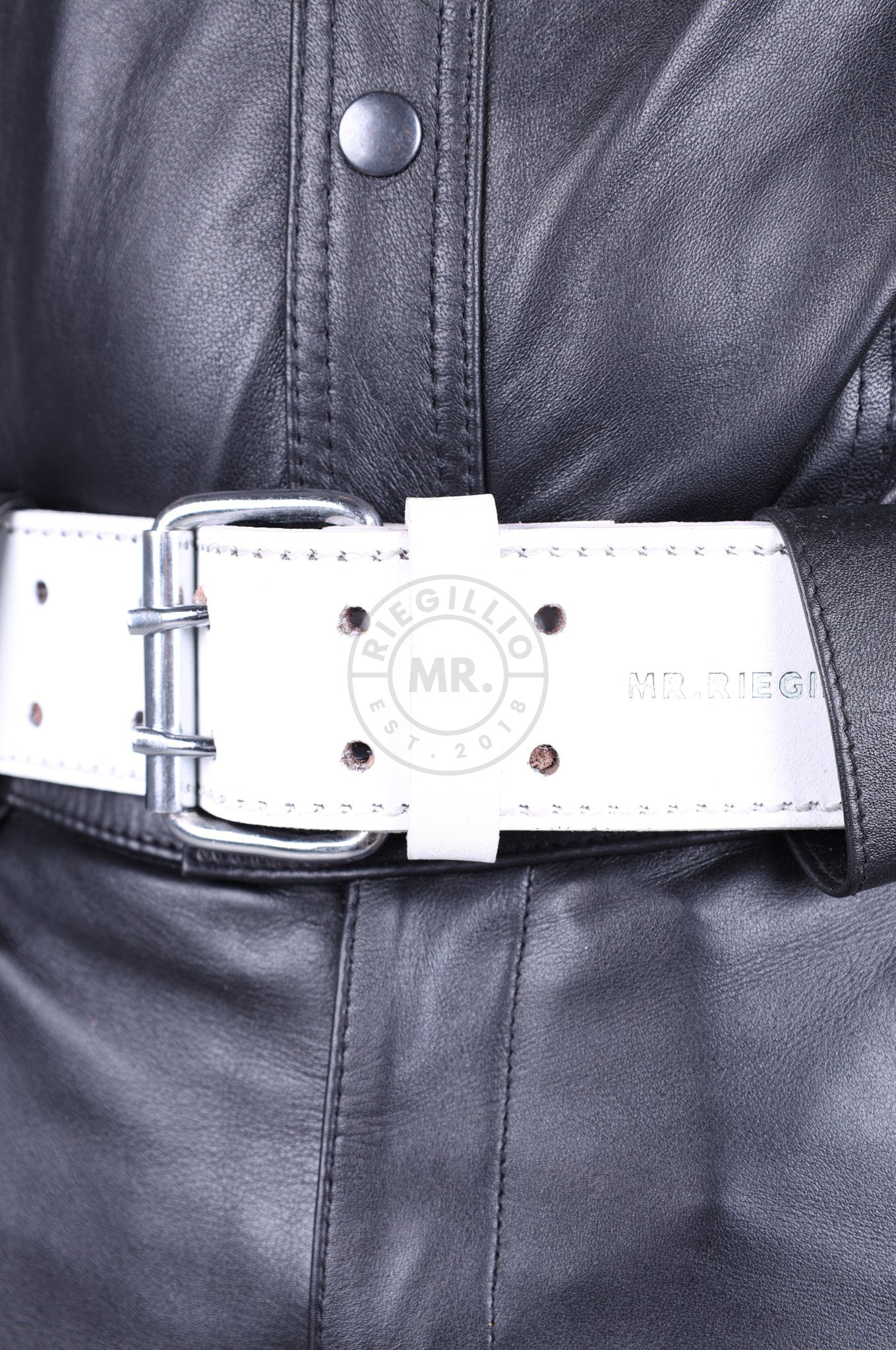 White Leather Belt at MR. Riegillio