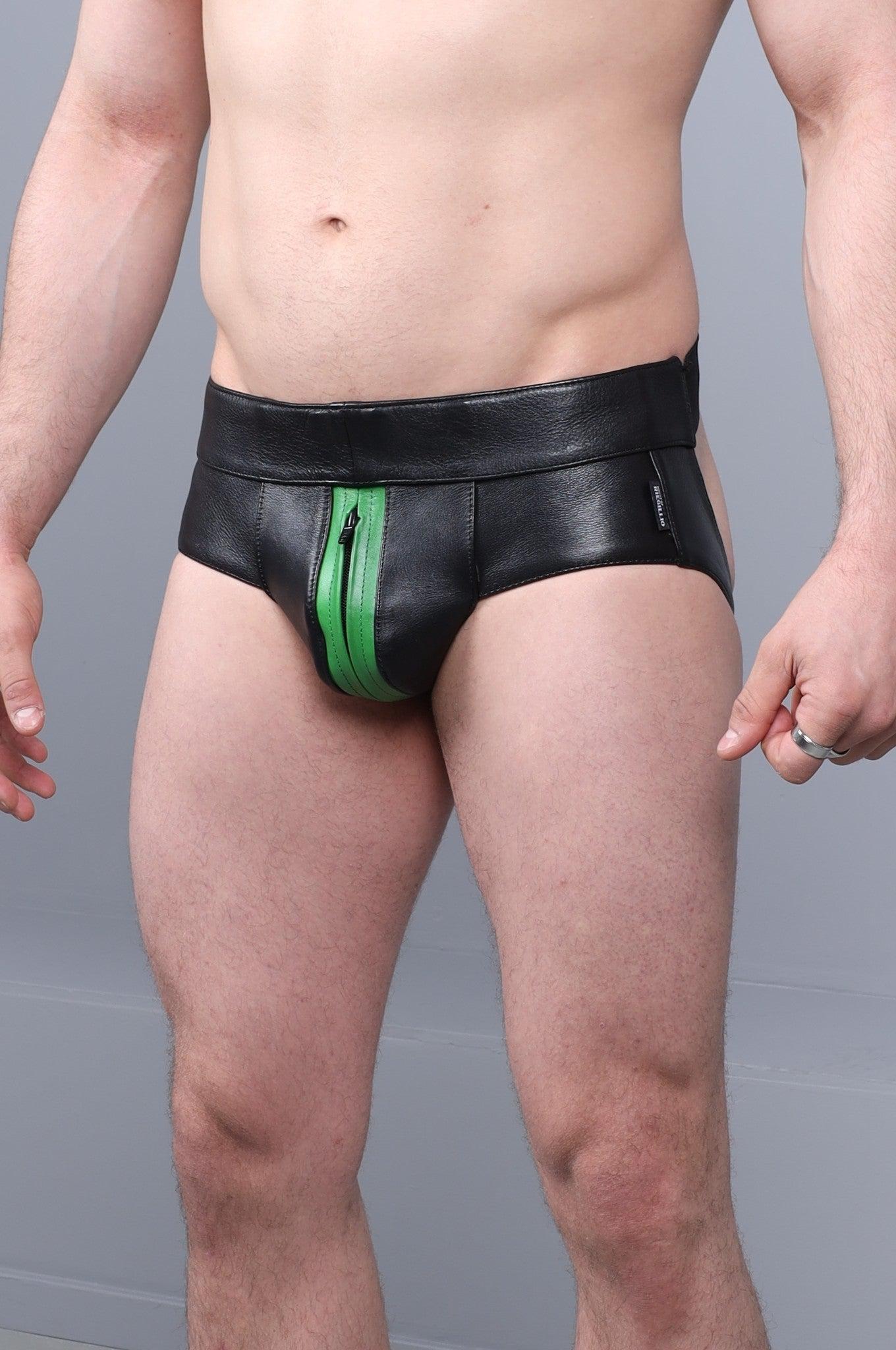 Power Leather Jockstrap - Parrot Green Stripe at MR. Riegillio