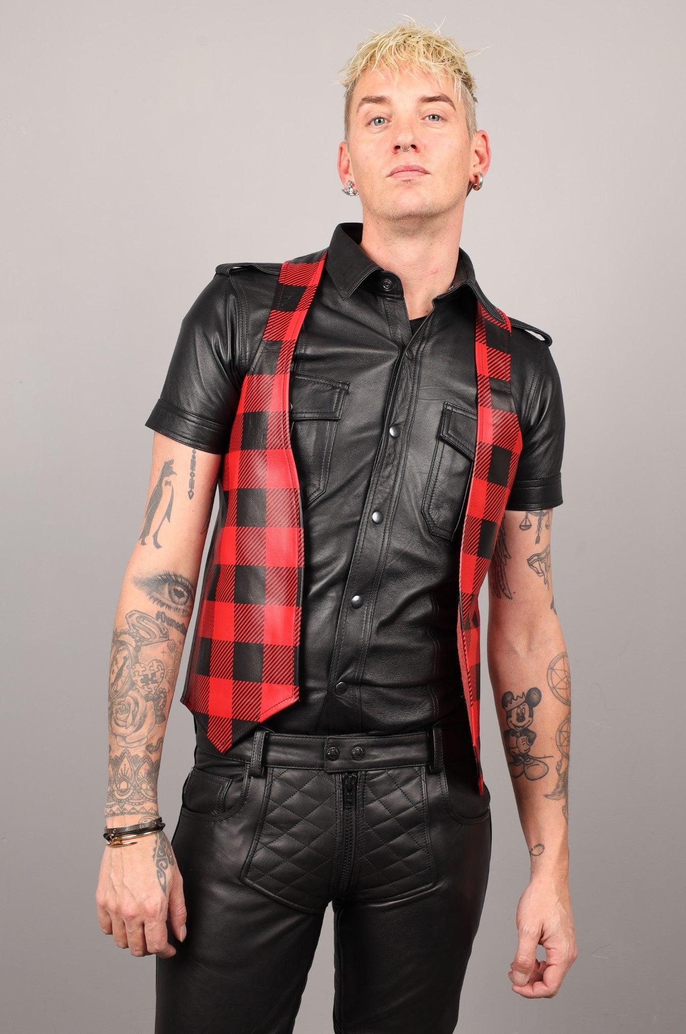 Leather Flannel Waistcoat - Red at MR. Riegillio