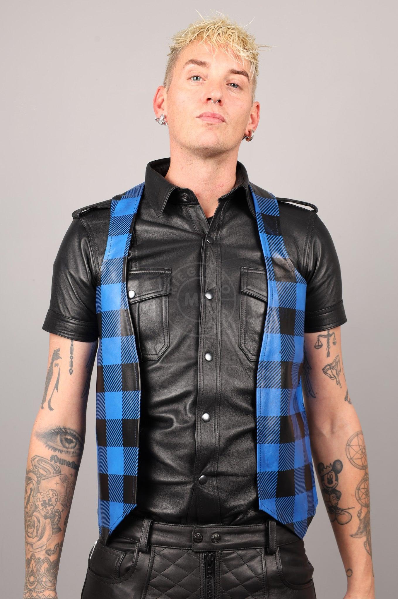 Leather Flannel Waistcoat - Blue at MR. Riegillio