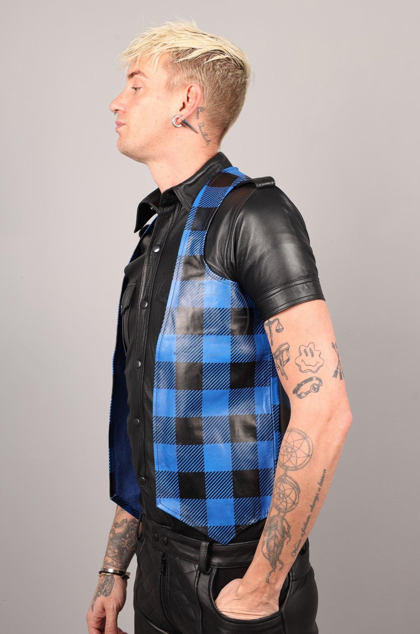 Leather Flannel Waistcoat - Blue at MR. Riegillio