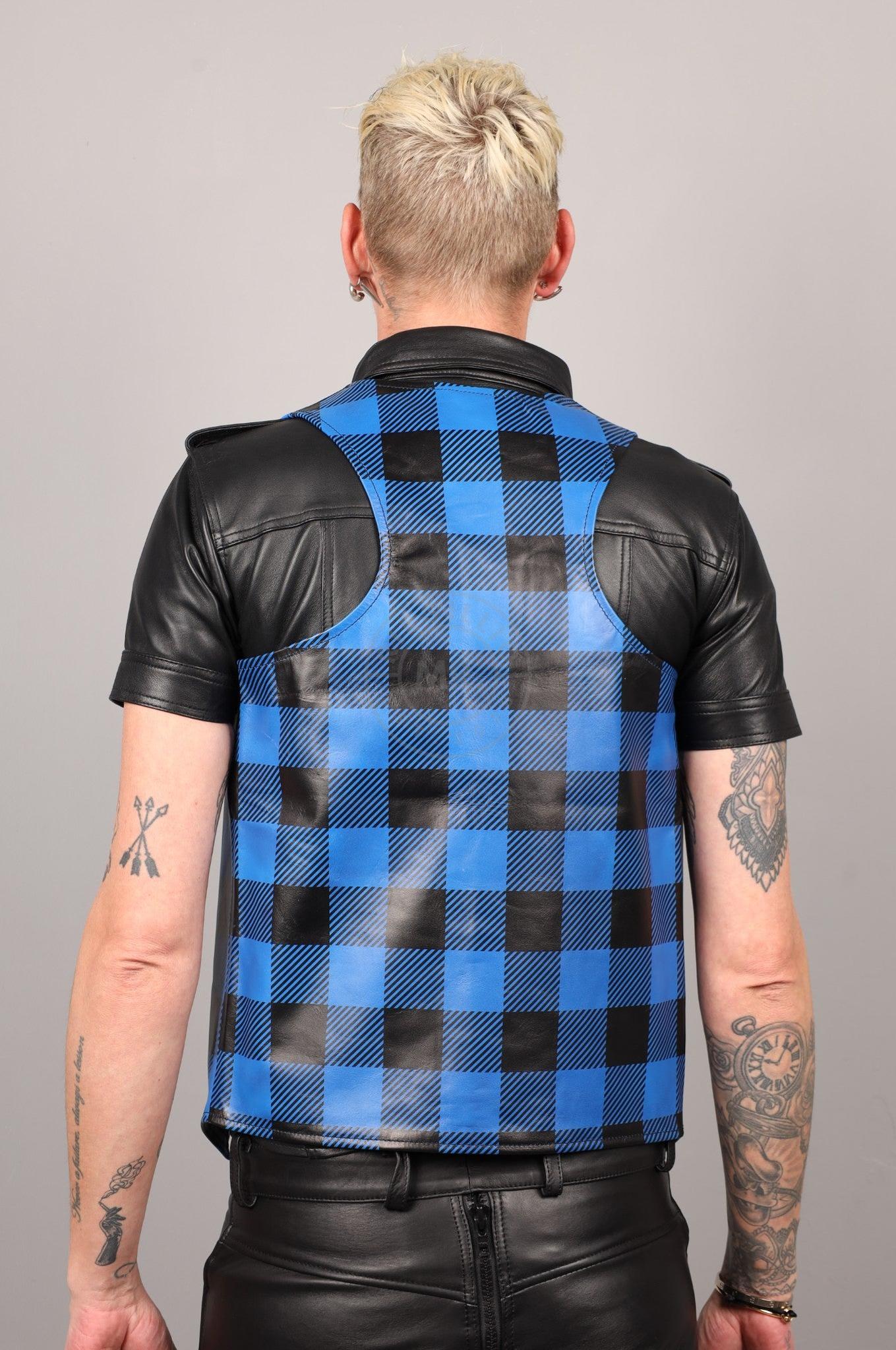 Leather Flannel Waistcoat - Blue at MR. Riegillio