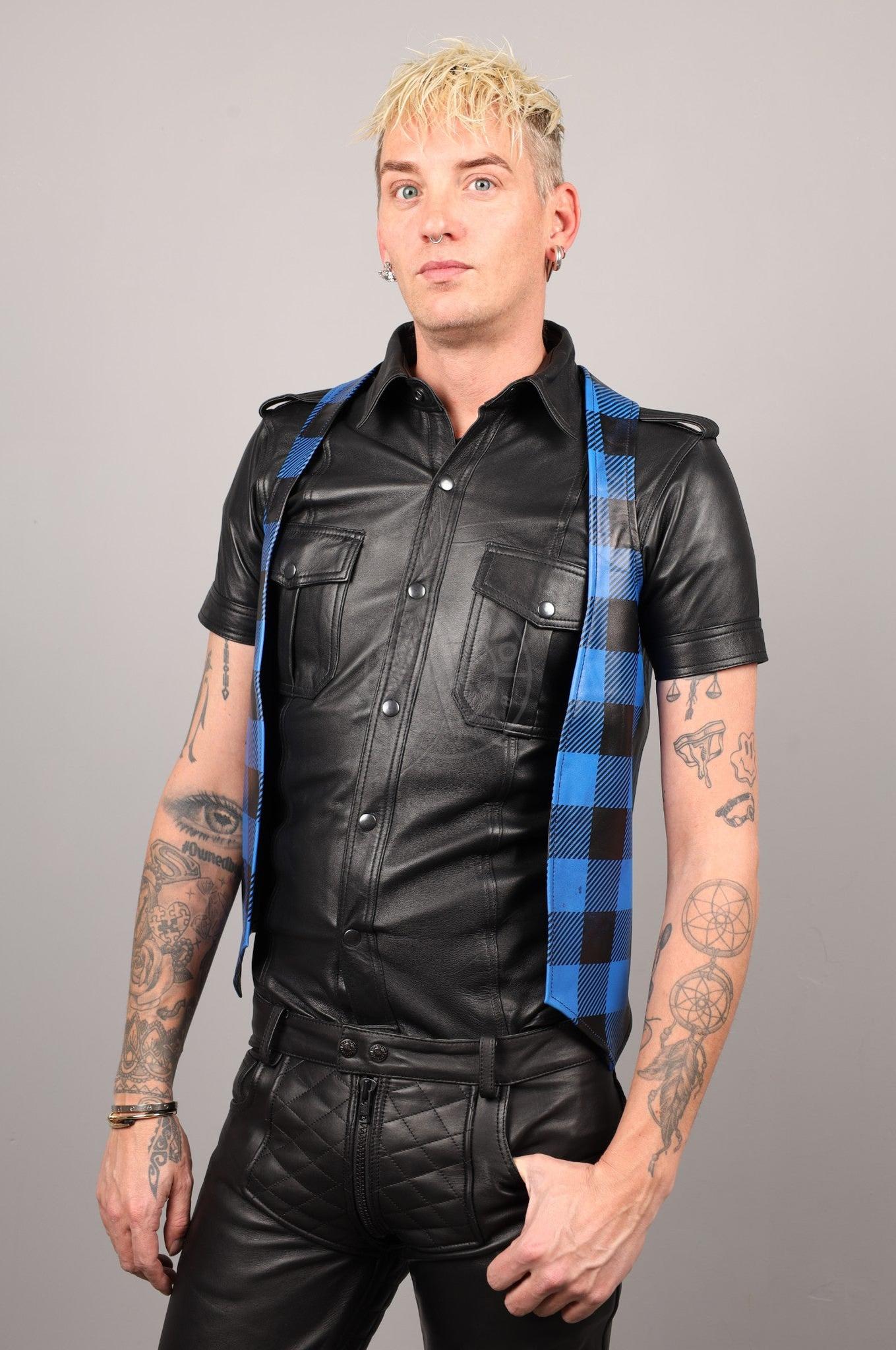 Leather Flannel Waistcoat - Blue at MR. Riegillio