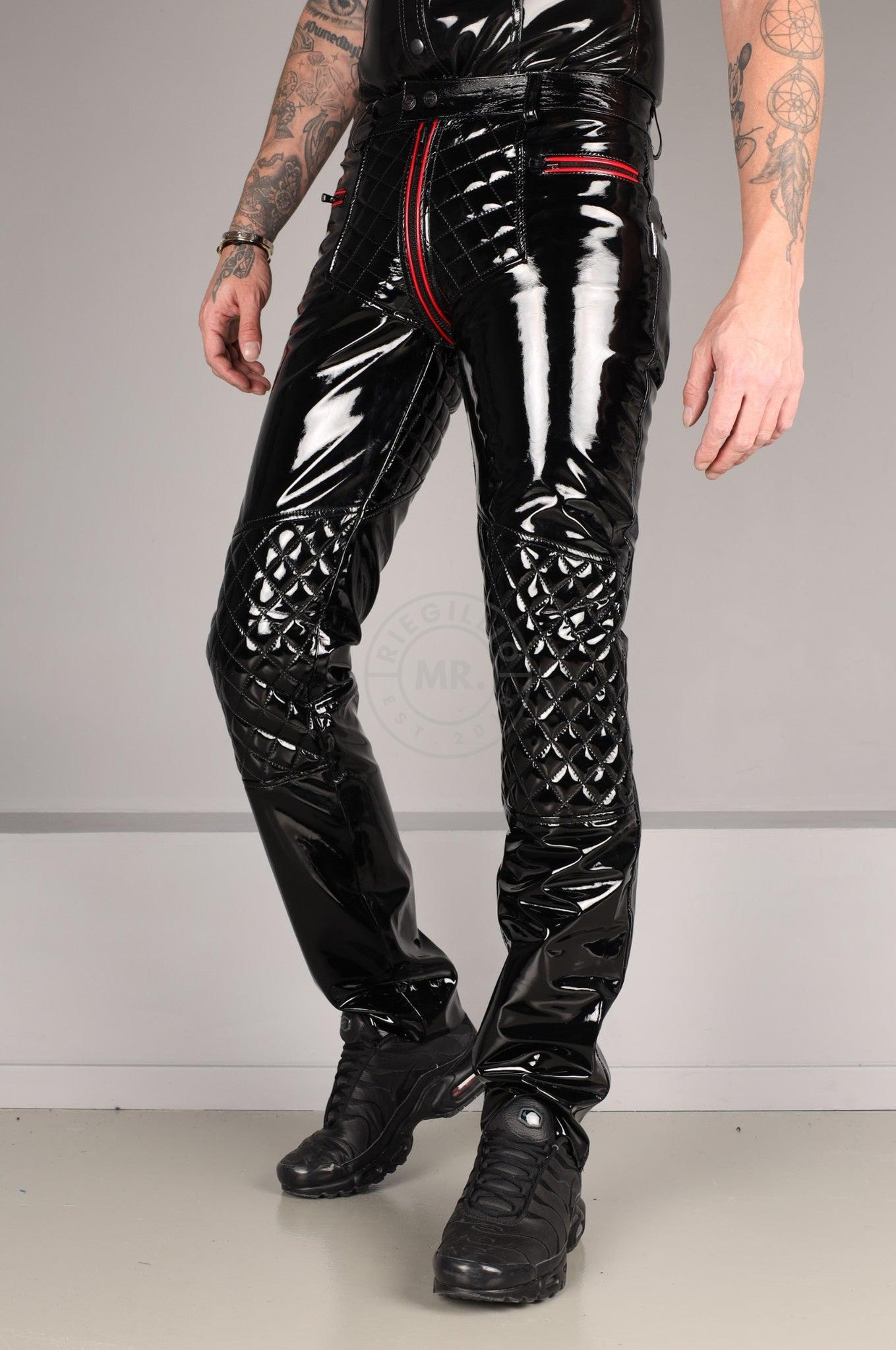 Padded PVC Pants - Thru Zip - Red Piping at MR. Riegillio