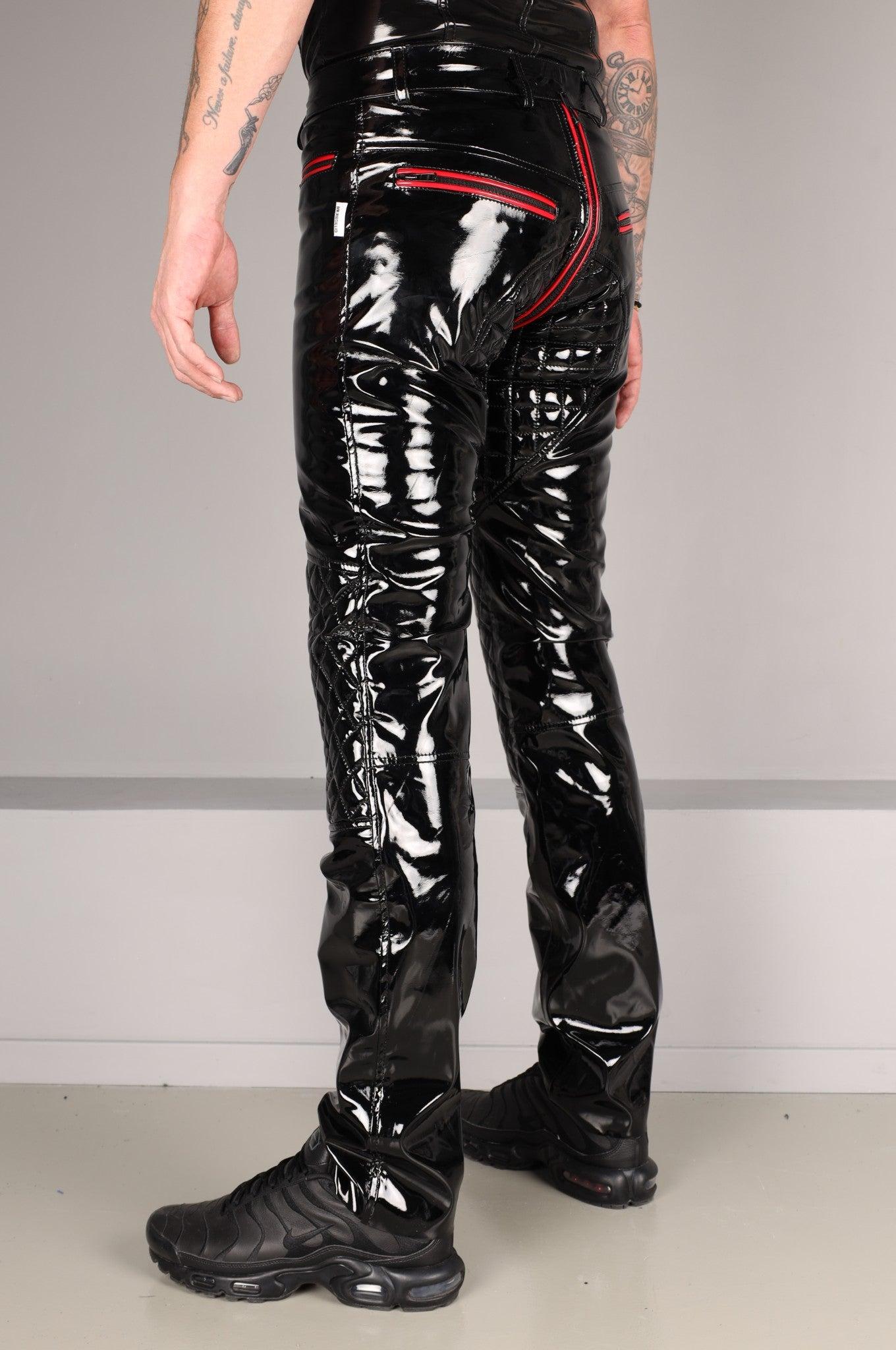 Padded PVC Pants - Thru Zip - Red Piping at MR. Riegillio