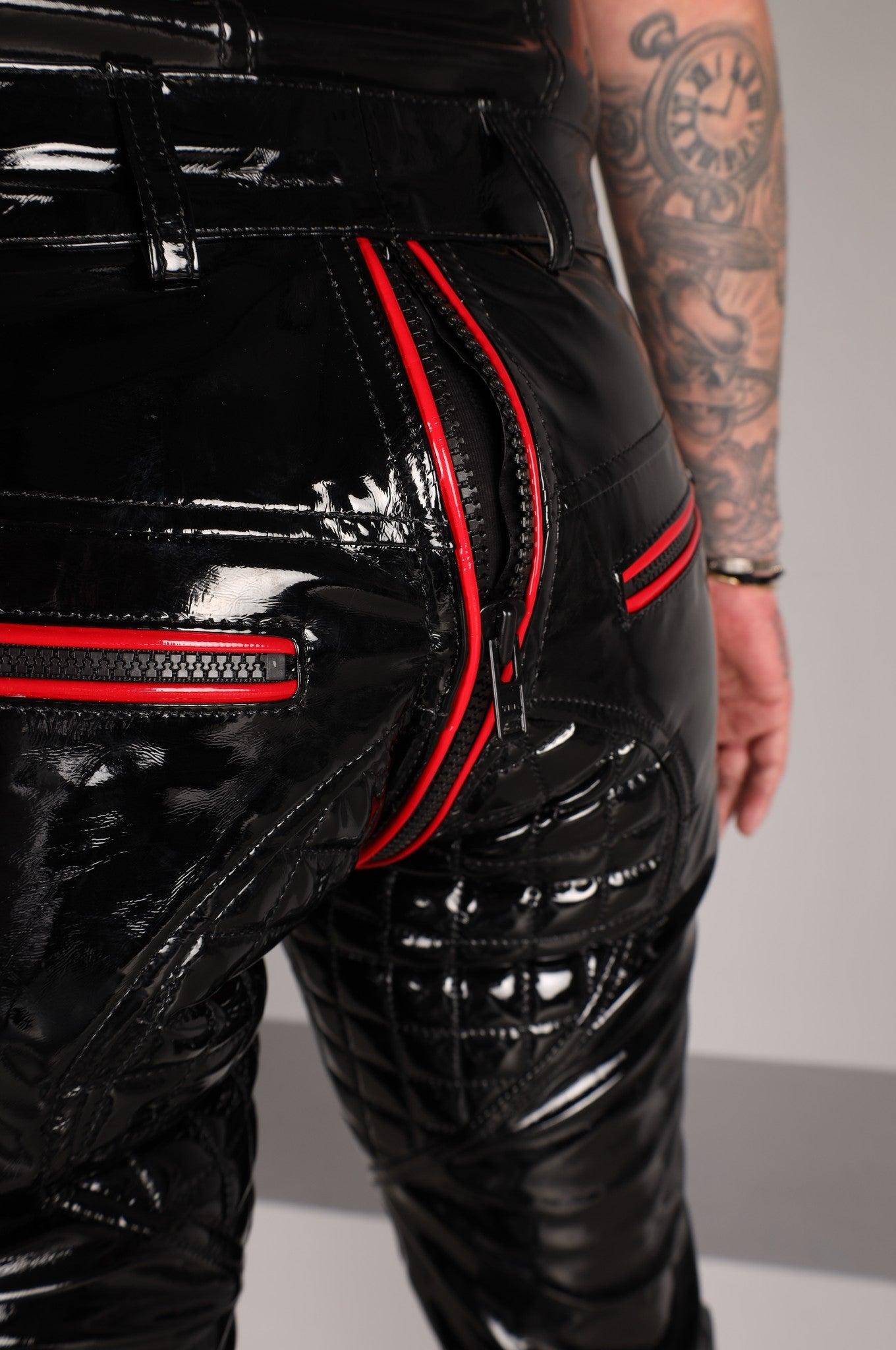 Padded PVC Pants - Thru Zip - Red Piping at MR. Riegillio