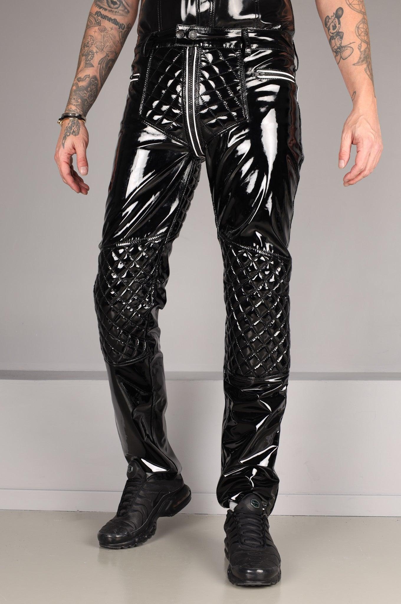 Padded PVC Pants - Thru Zip - White Piping at MR. Riegillio