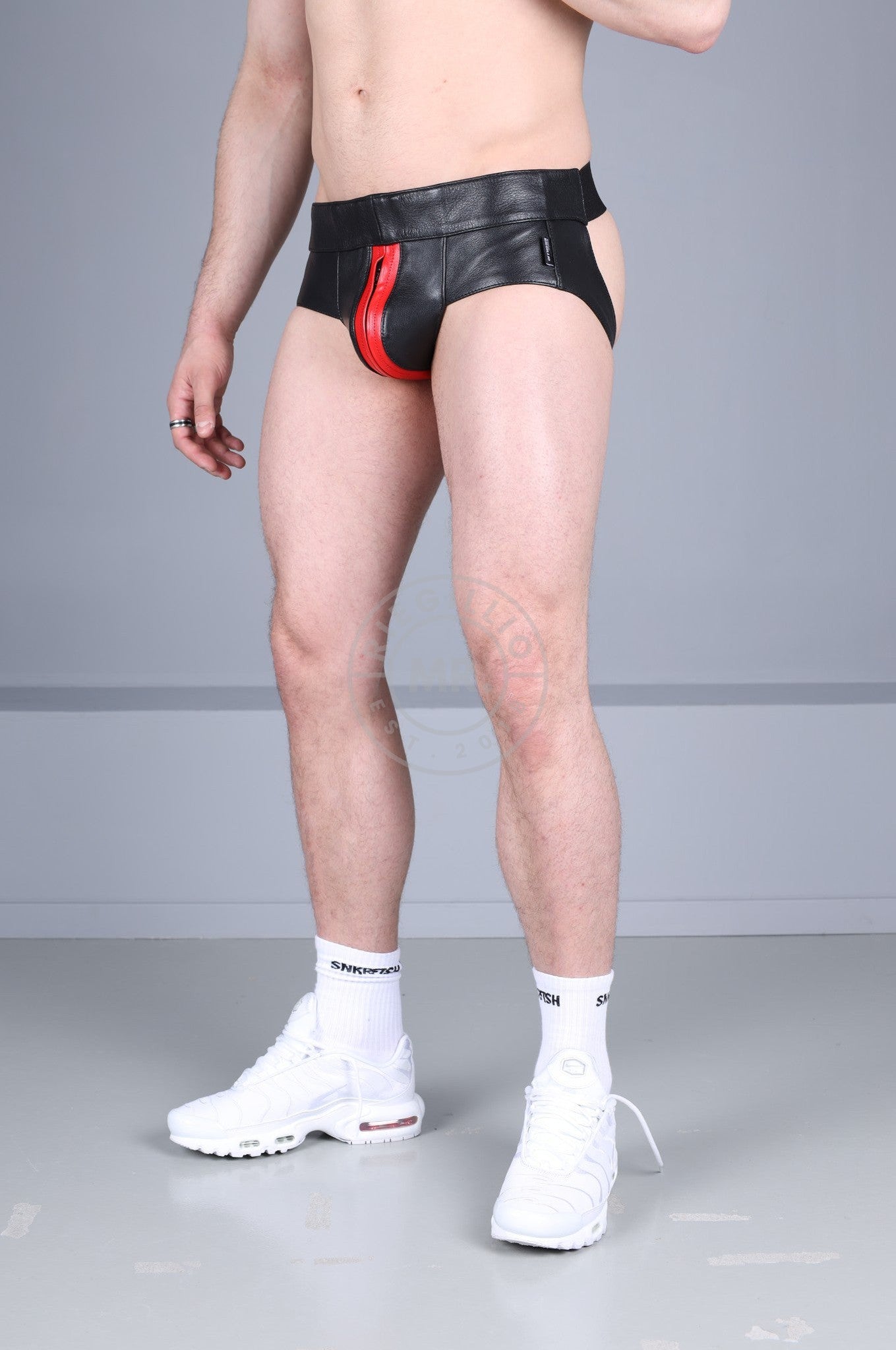 Power Leather Jockstrap - Red Stripe at MR. Riegillio