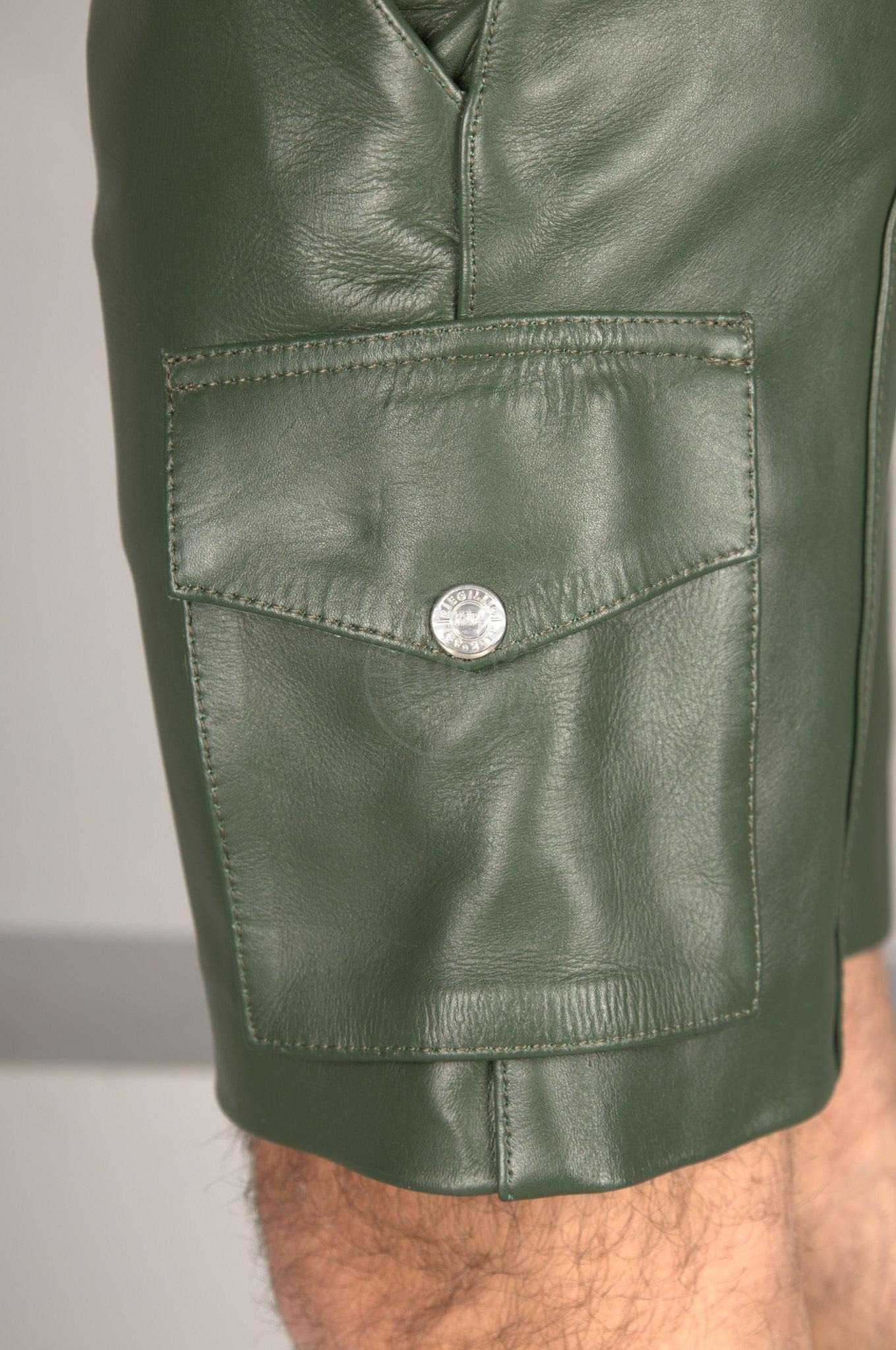 Dark Green Leather Cargo Short at MR. Riegillio