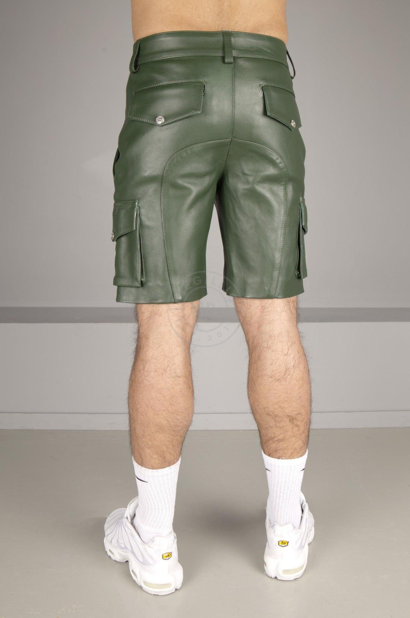 Dark Green Leather Cargo Short at MR. Riegillio