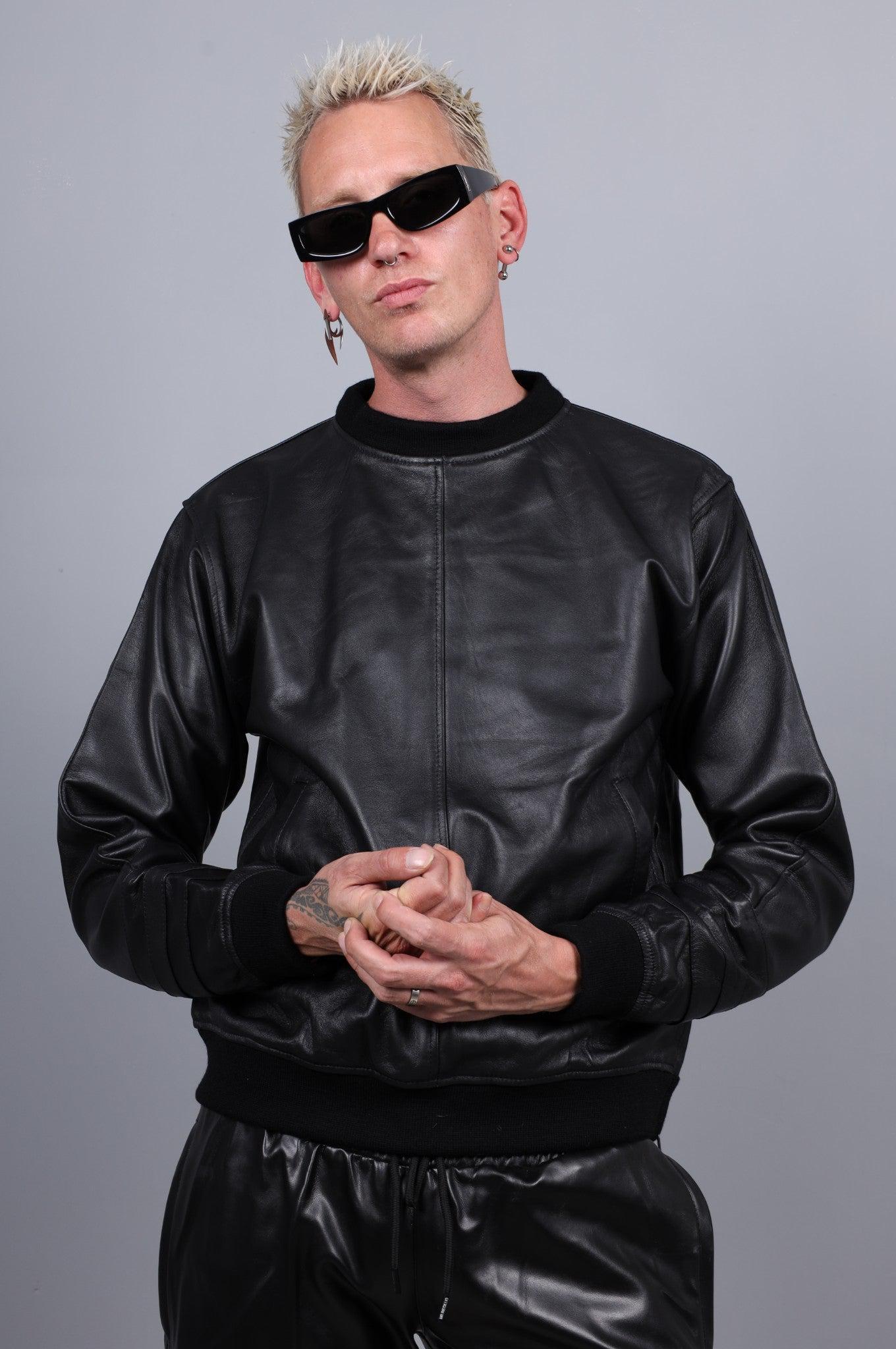 Full Black Leather Sweater at MR. Riegillio