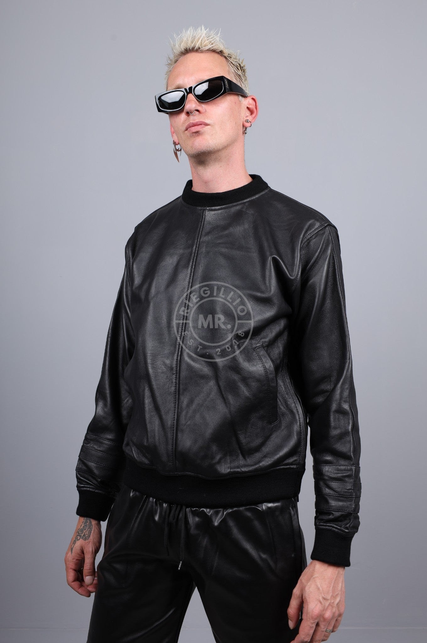 Full Black Leather Sweater at MR. Riegillio