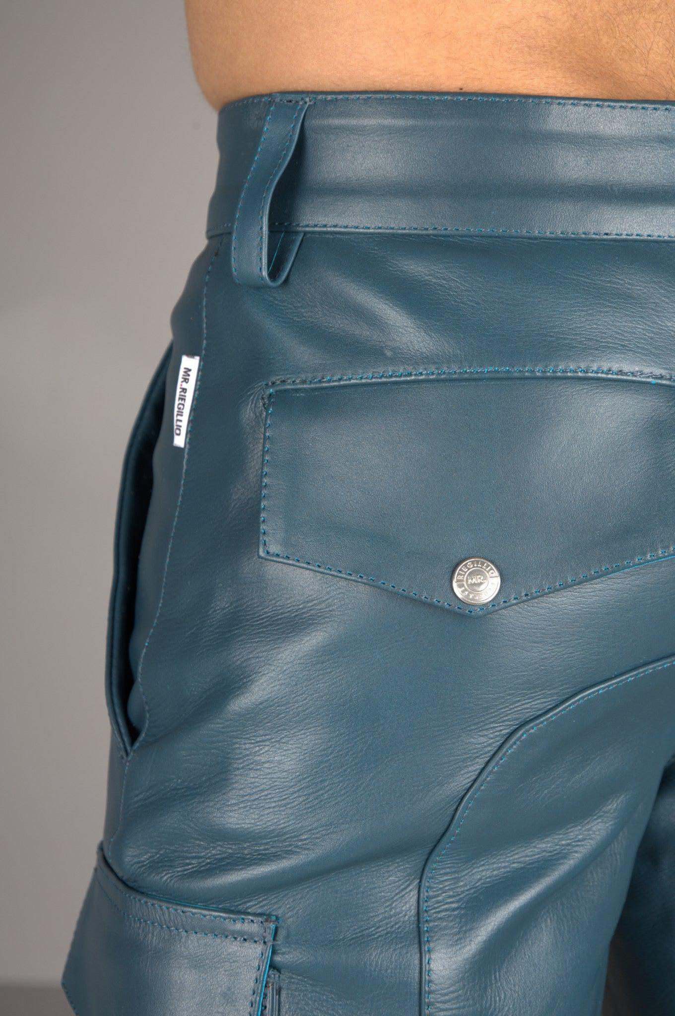 Jeans Blue Leather Cargo Short at MR. Riegillio