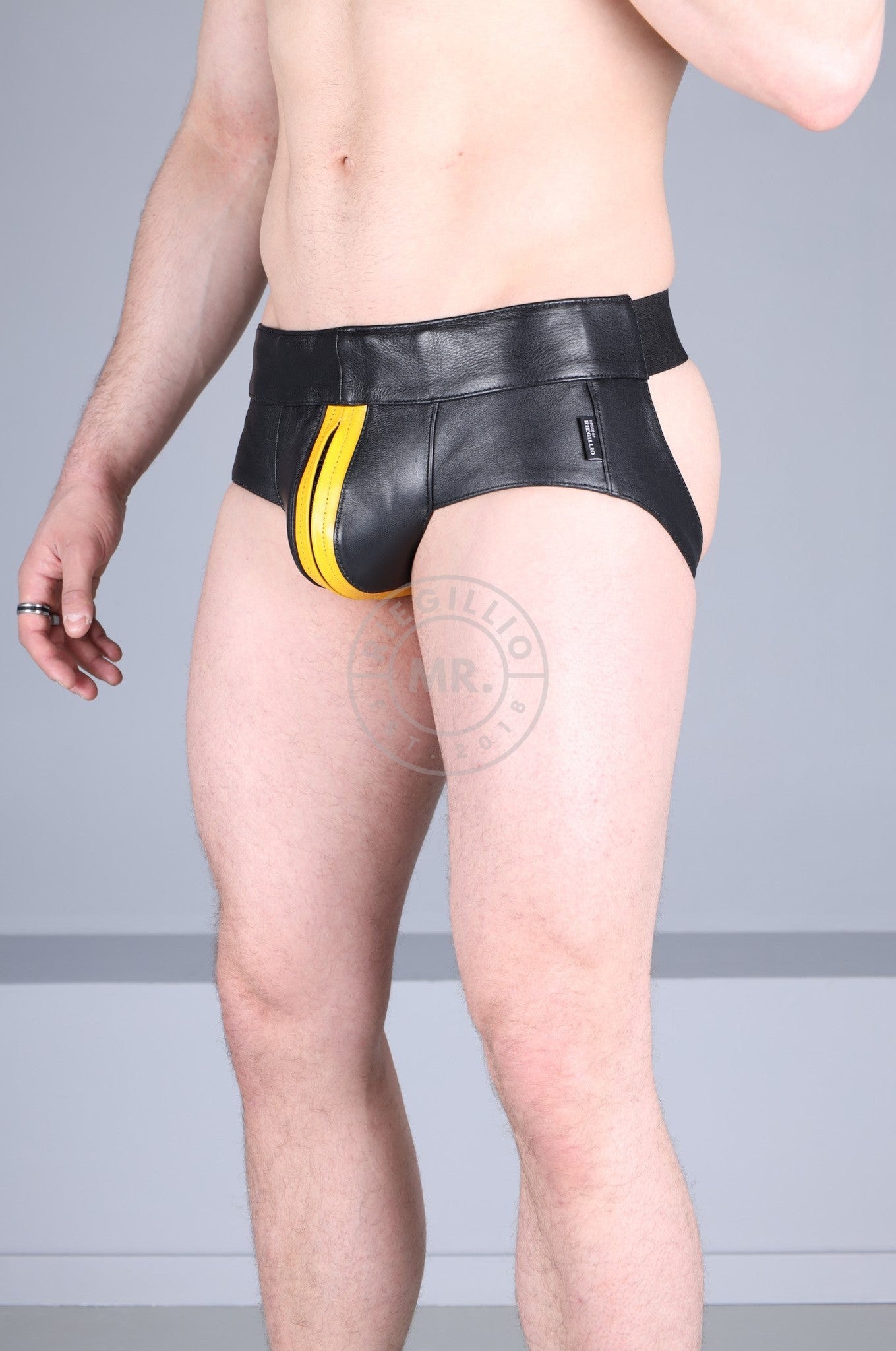 Power Leather Jockstrap - Yellow Stripe at MR. Riegillio