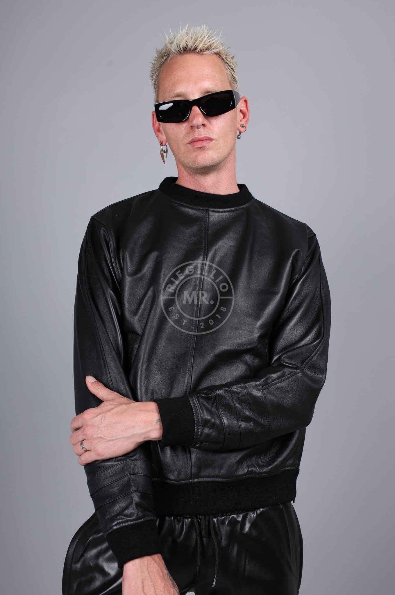 Full Black Leather Sweater at MR. Riegillio