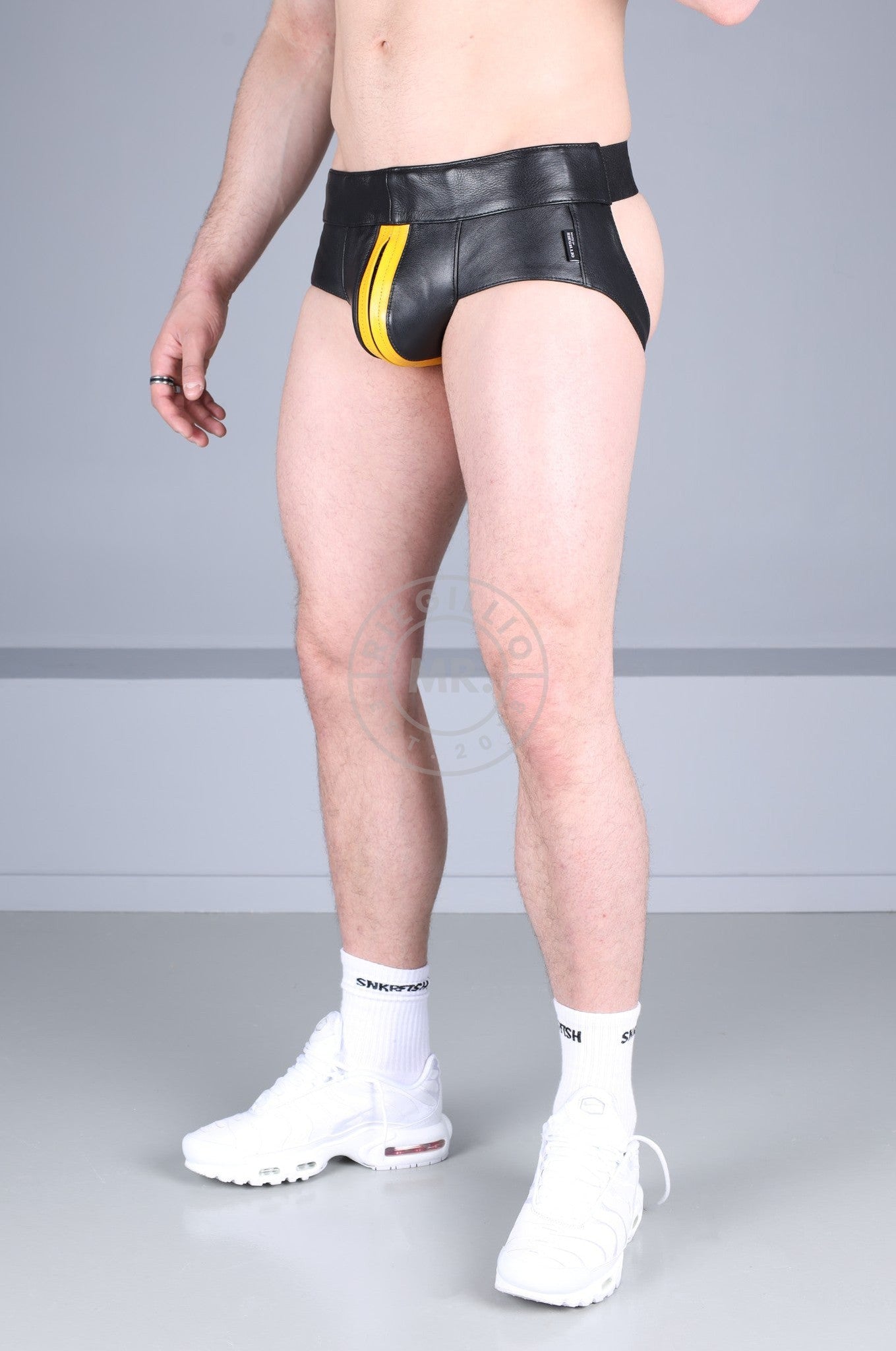 Power Leather Jockstrap - Yellow Stripe at MR. Riegillio