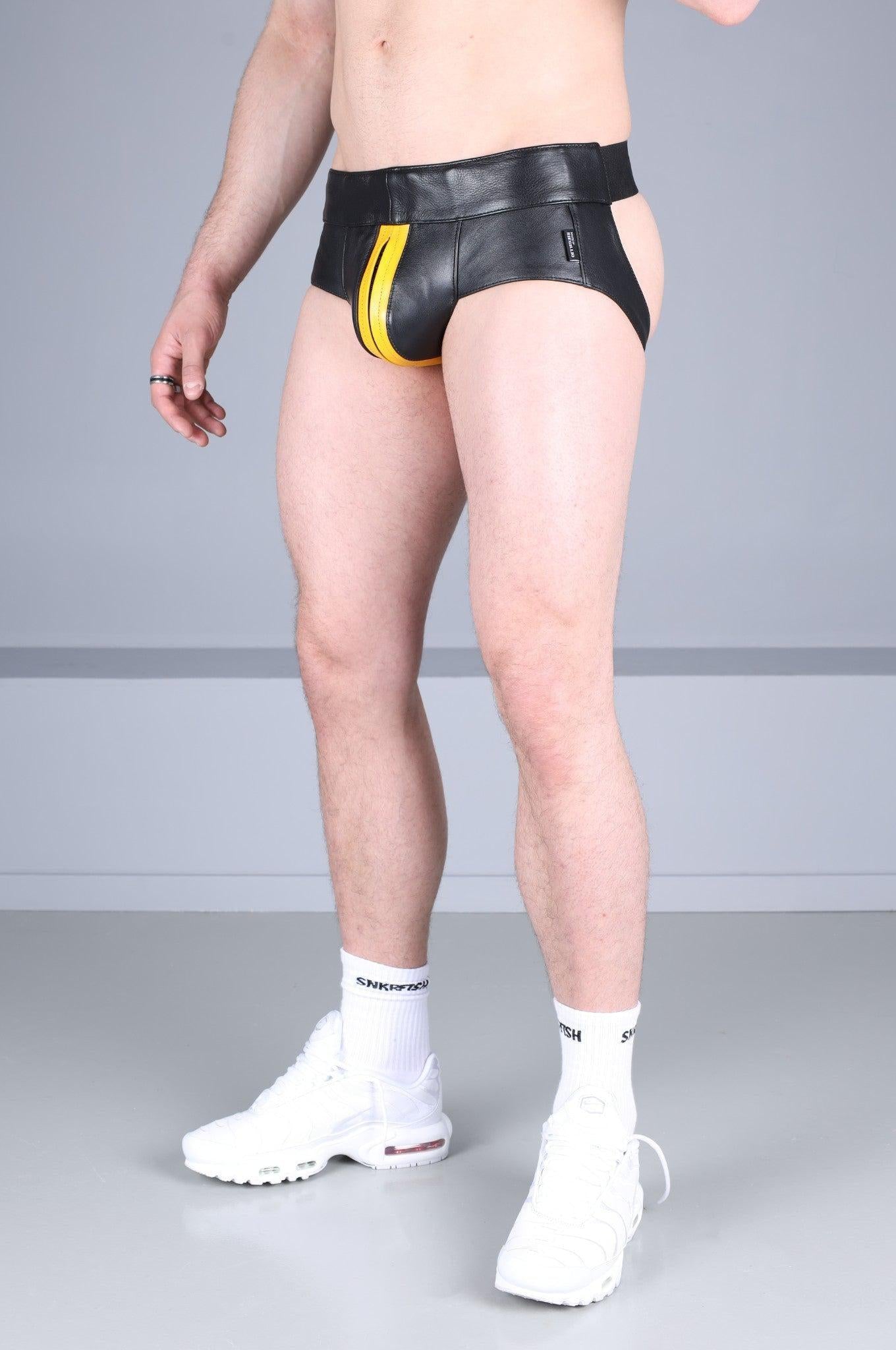 Power Leather Jockstrap - Yellow Stripe at MR. Riegillio
