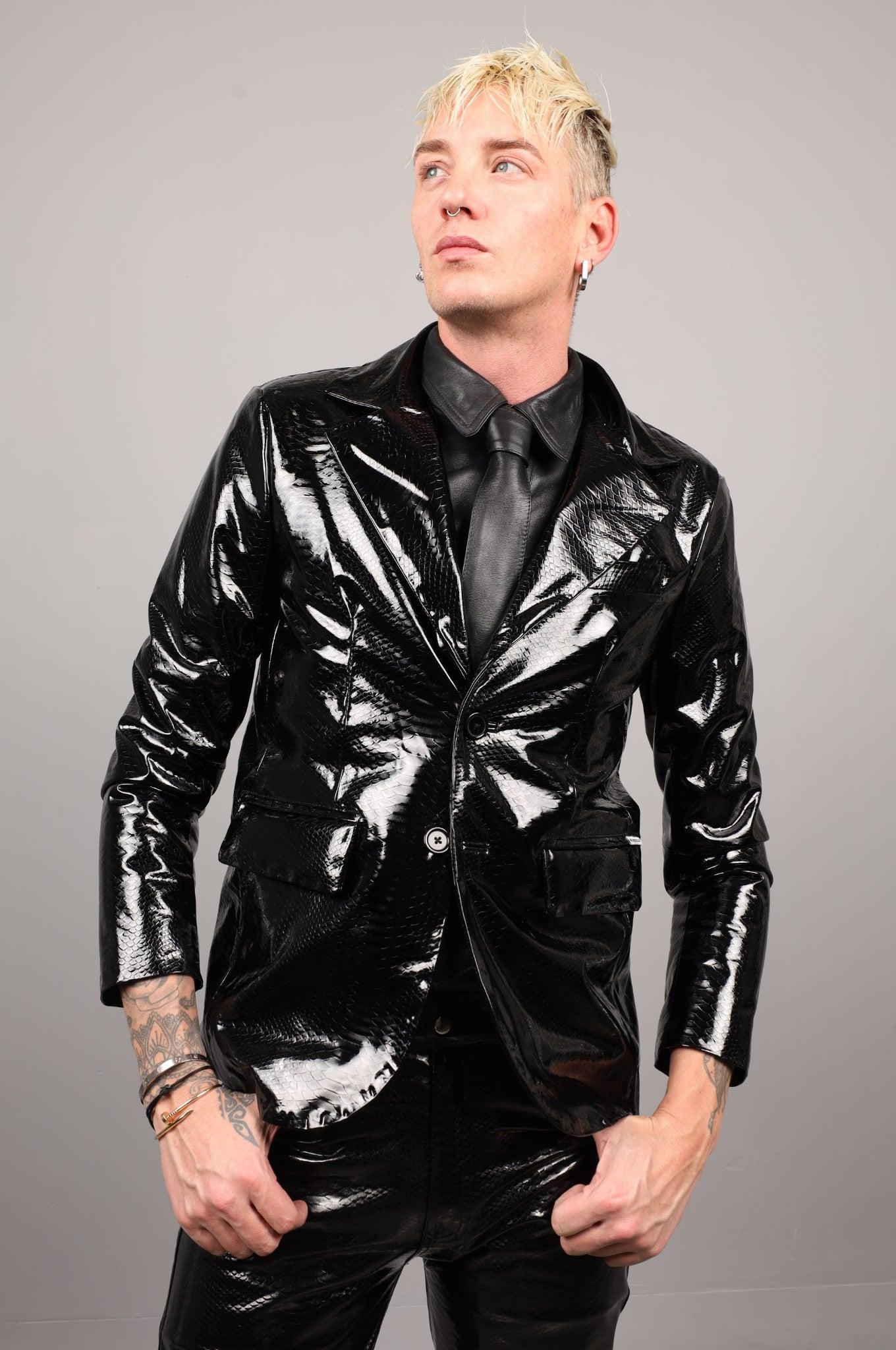 Black PVC Snake Print Blazer by MR. Riegillio