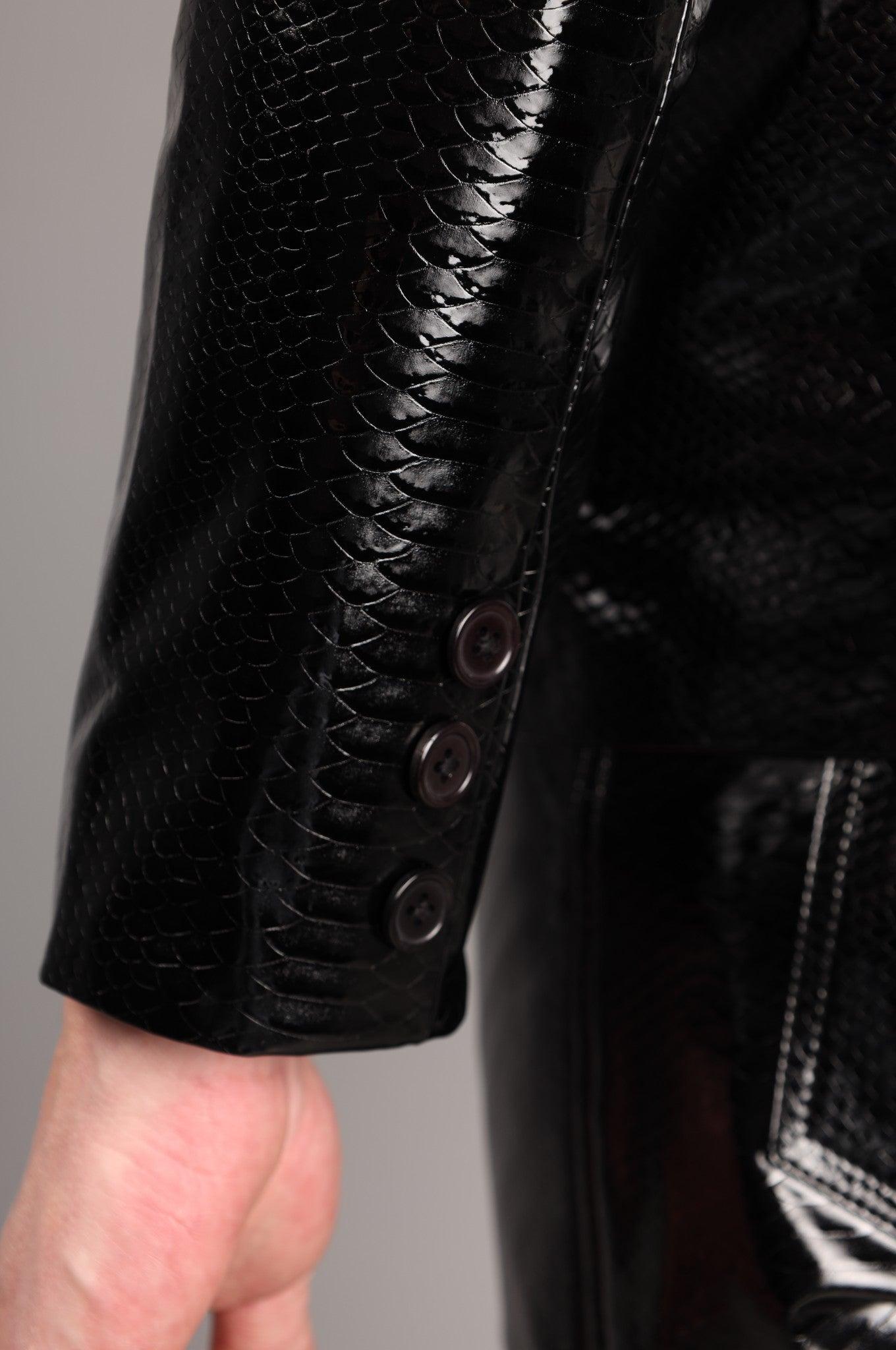Black PVC Snake Print Blazer at MR. Riegillio