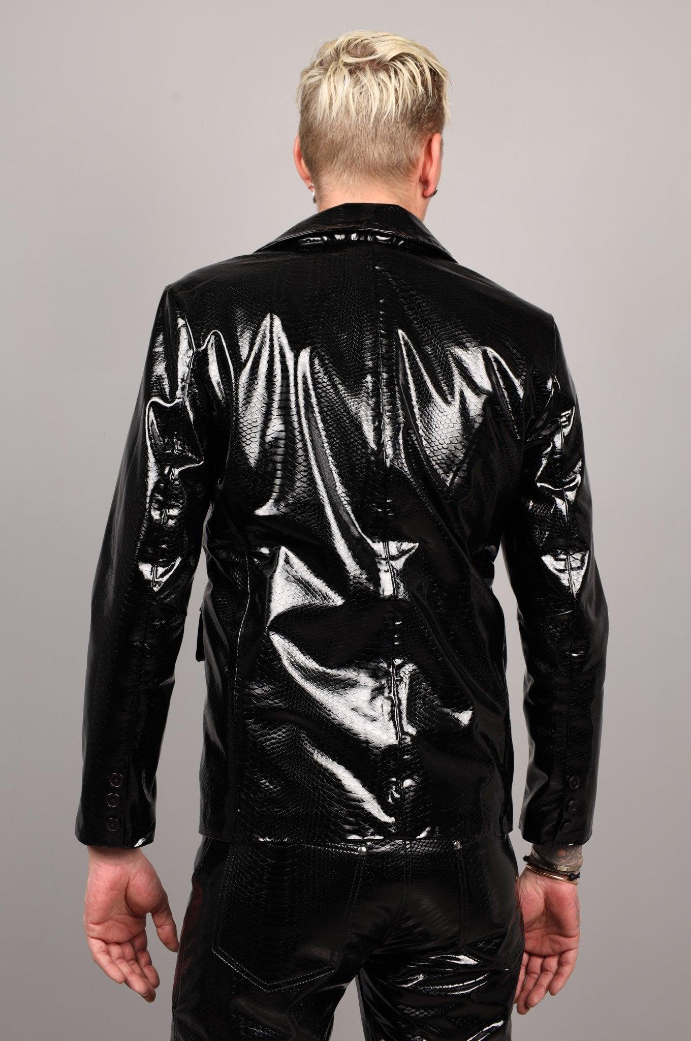 Black PVC Snake Print Blazer at MR. Riegillio