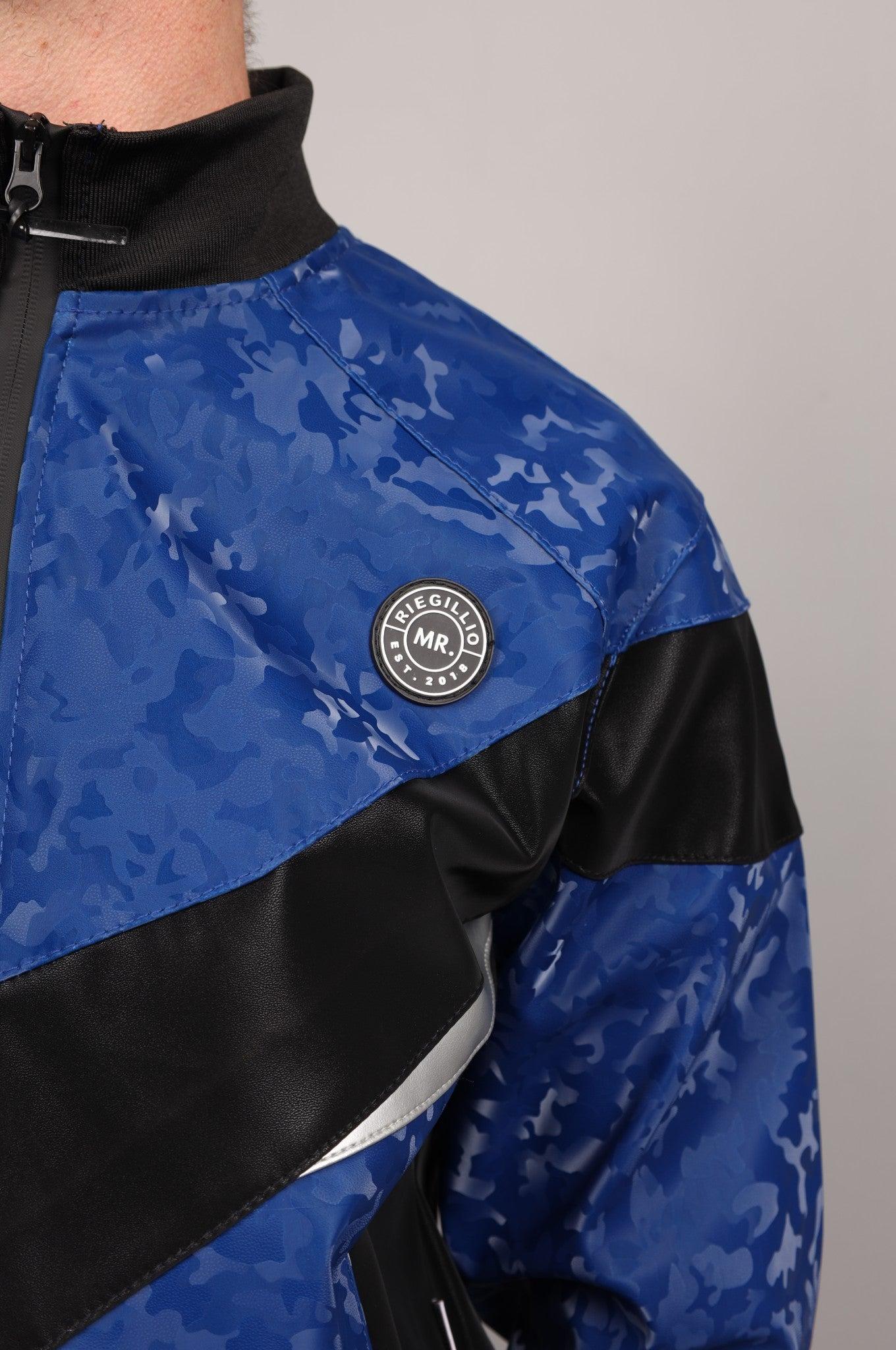 Blue Camo Vegan Leather Tracksuit Jacket at MR. Riegillio
