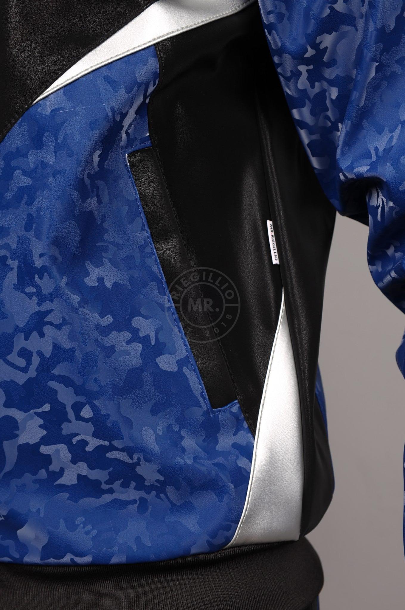 Blue Camo Vegan Leather Tracksuit Jacket at MR. Riegillio