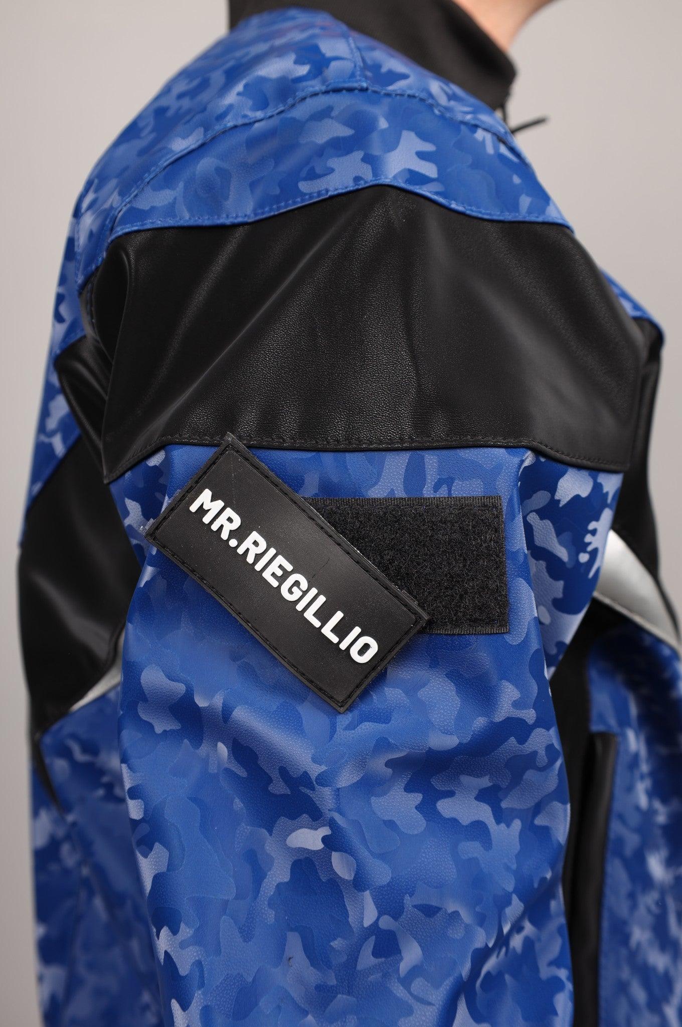 Blue Camo Vegan Leather Tracksuit Jacket at MR. Riegillio