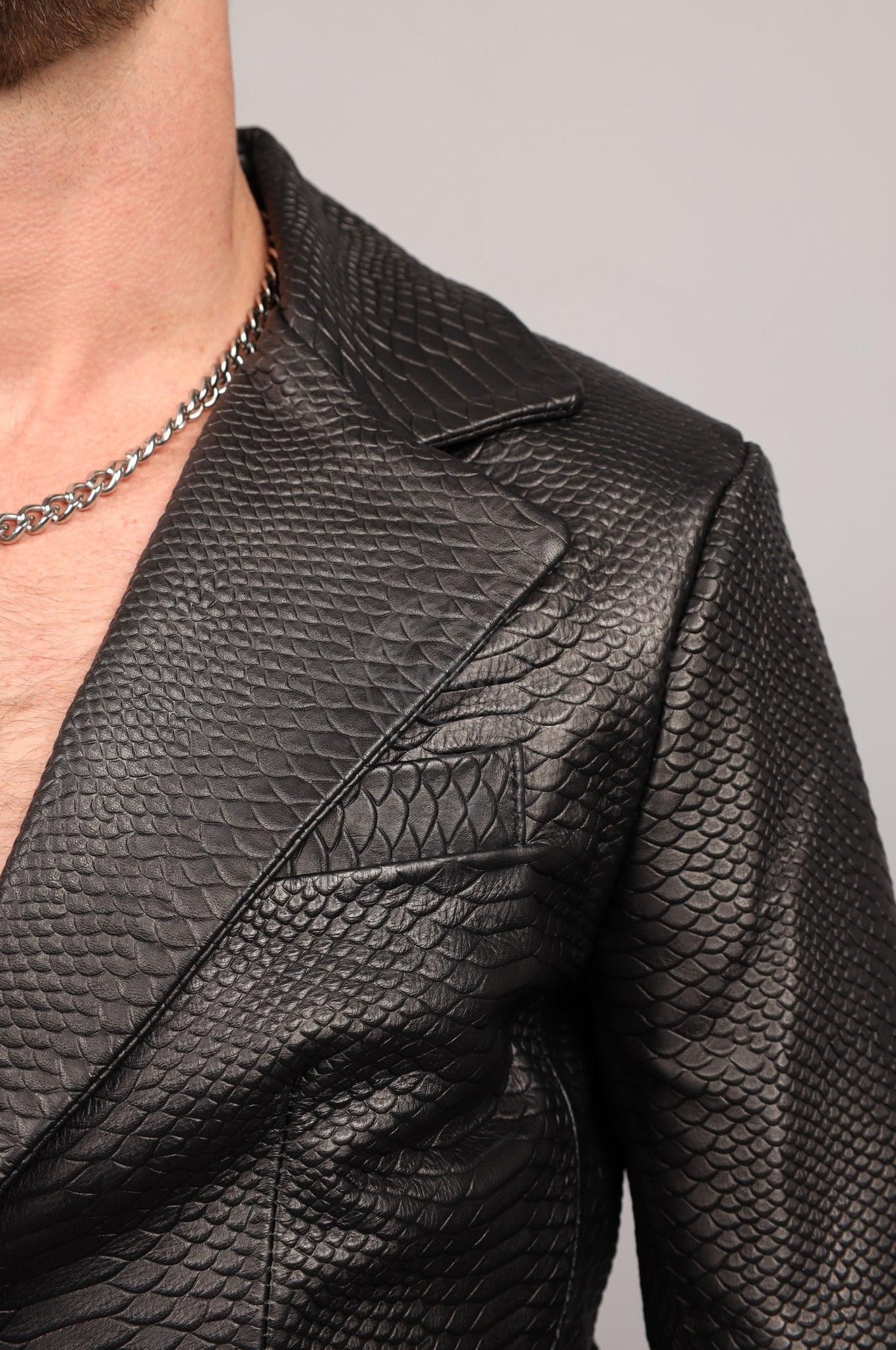 Black Leather Snake Print Blazer at MR. Riegillio