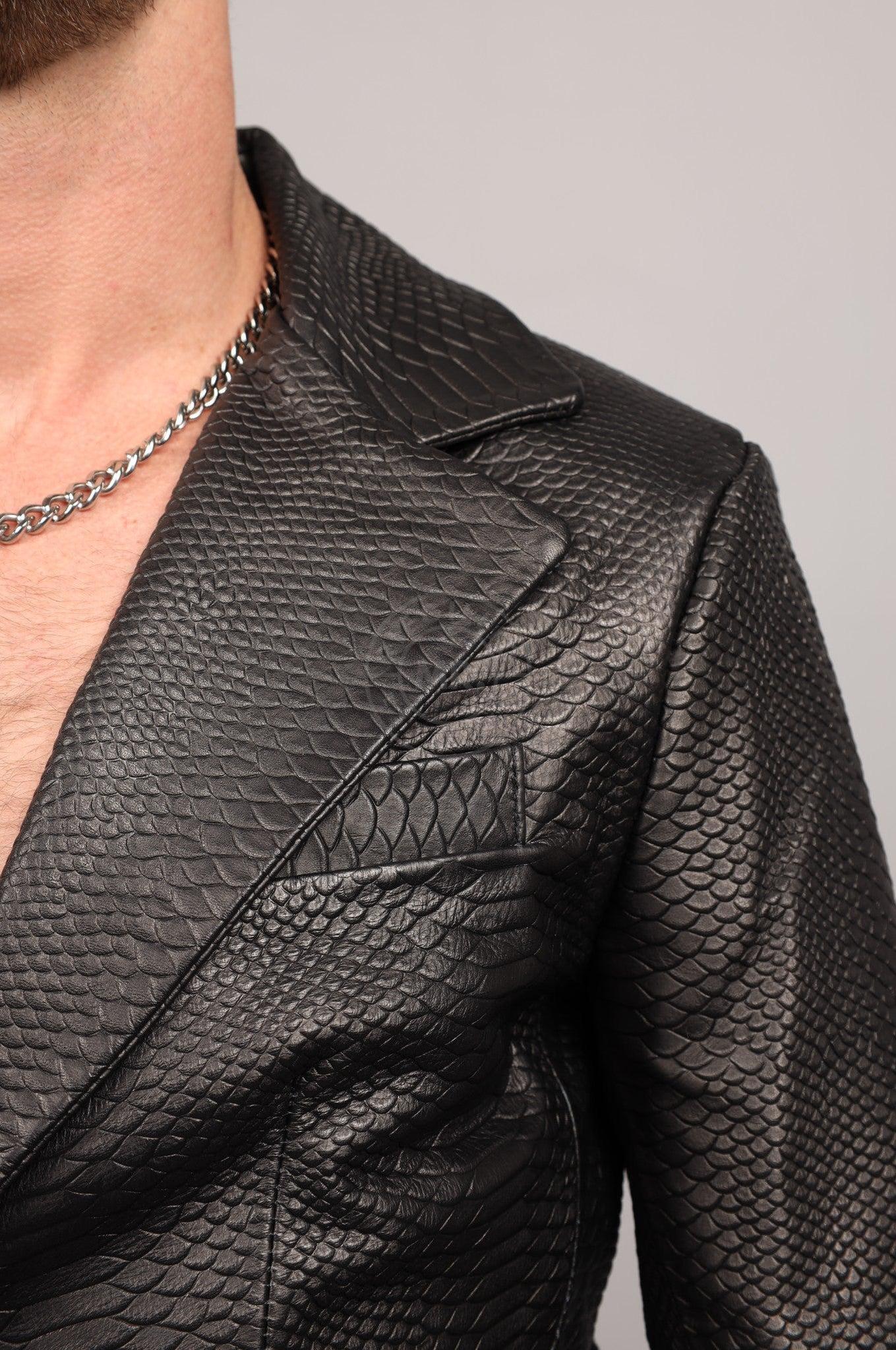 Black Leather Snake Print Blazer at MR. Riegillio