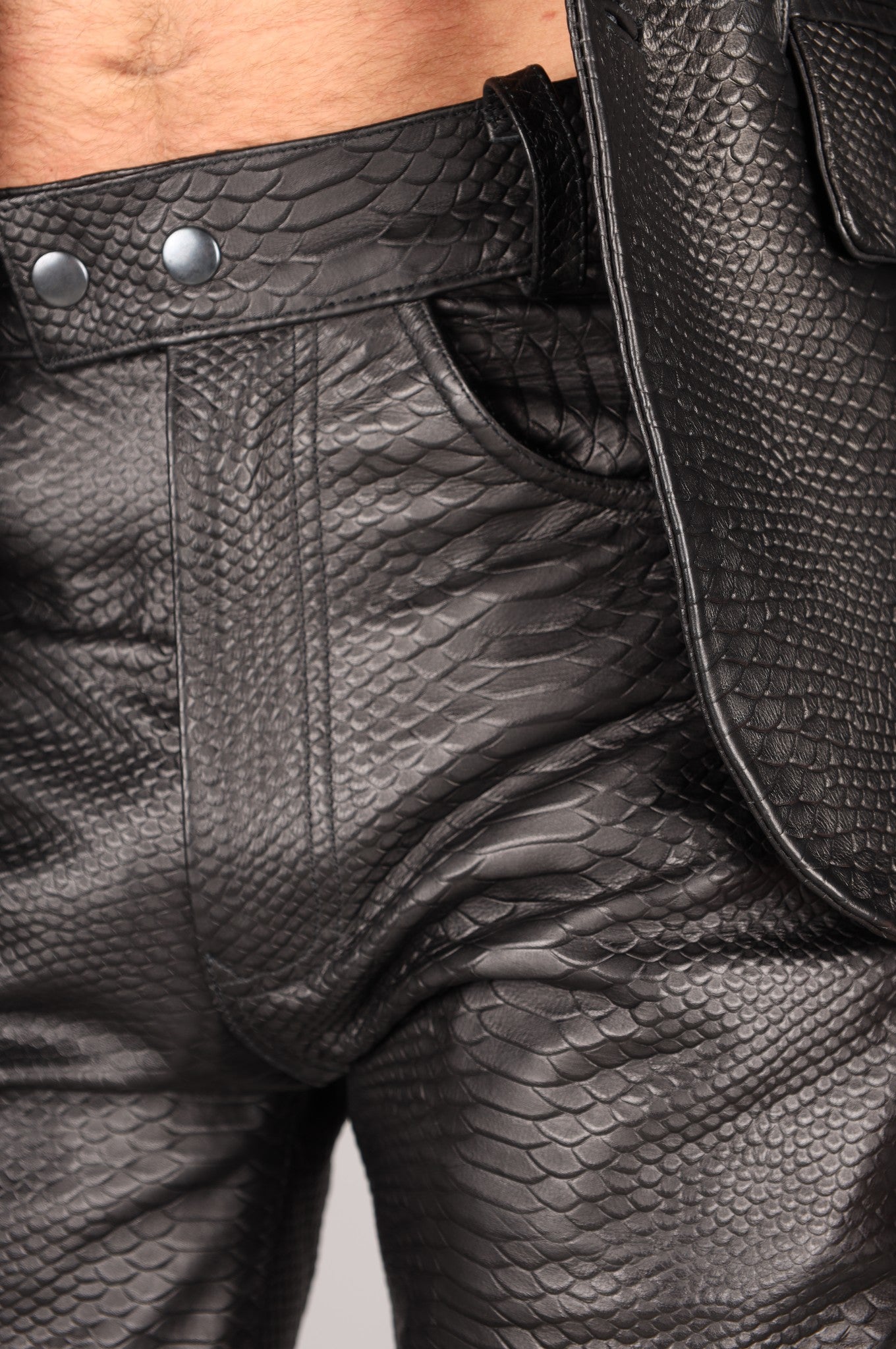 Black Leather Snake Print Pants