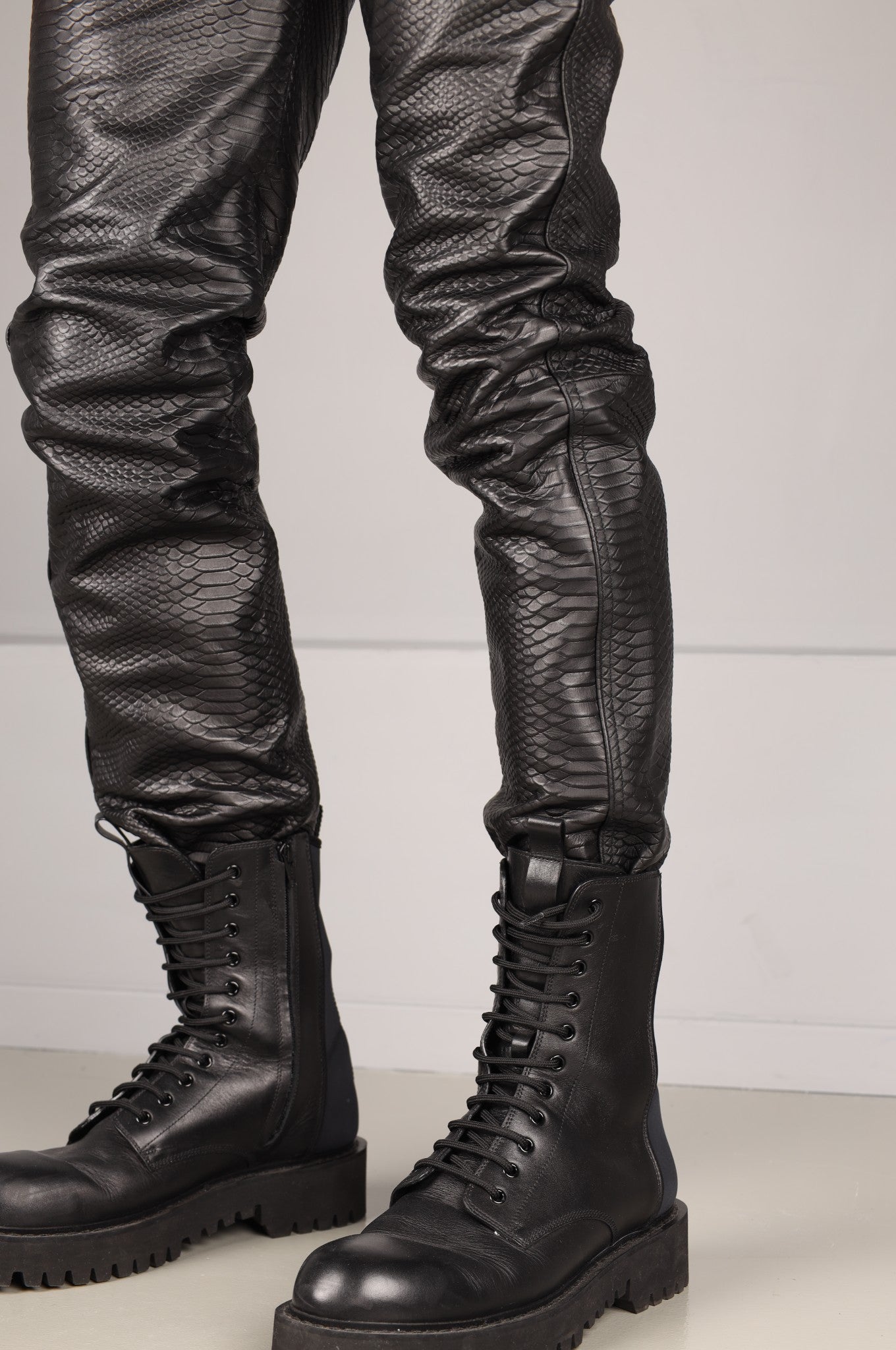 Black Leather Snake Print Pants