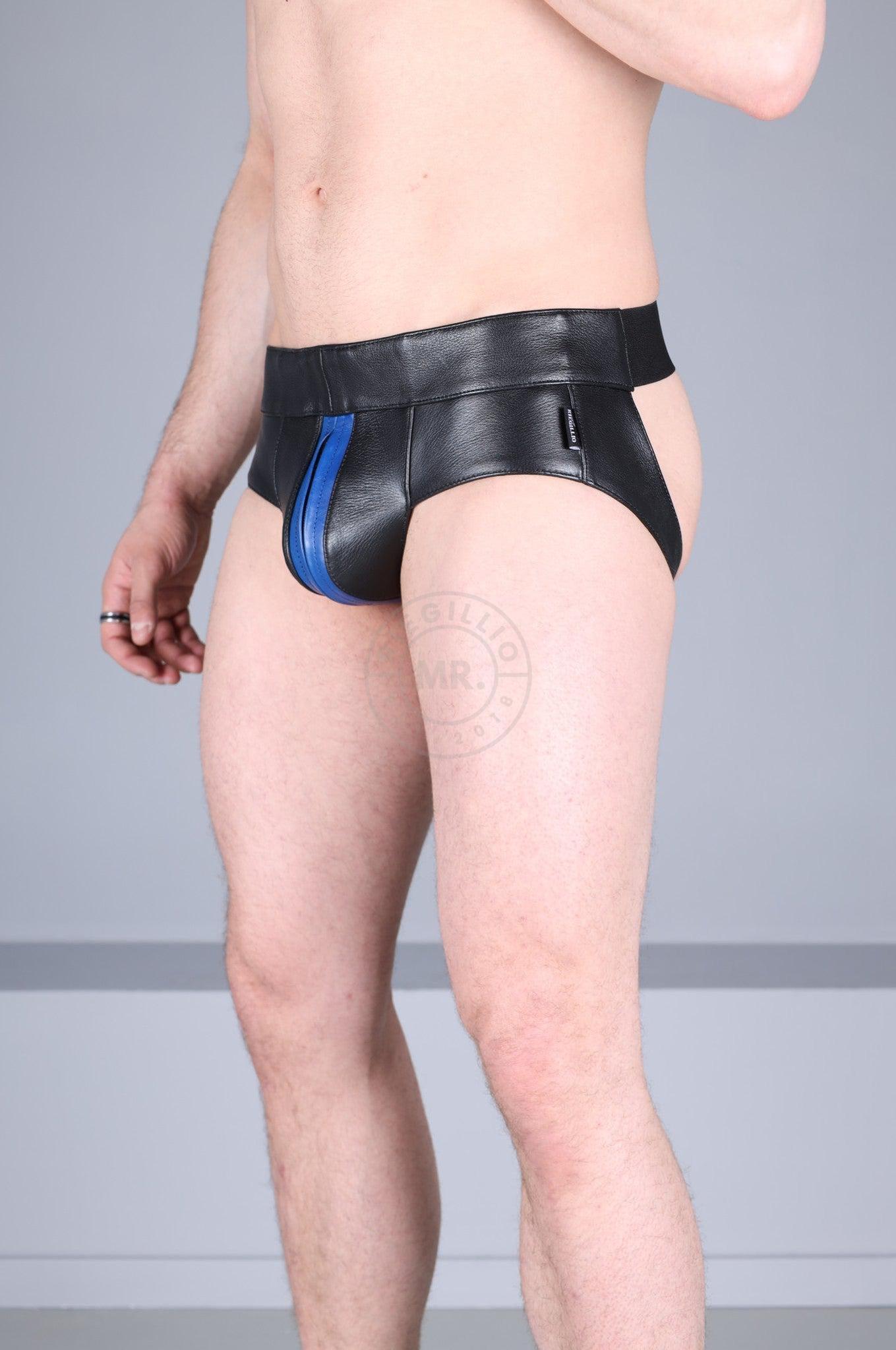 Power Leather Jockstrap - Kobalt Blue Stripe at MR. Riegillio
