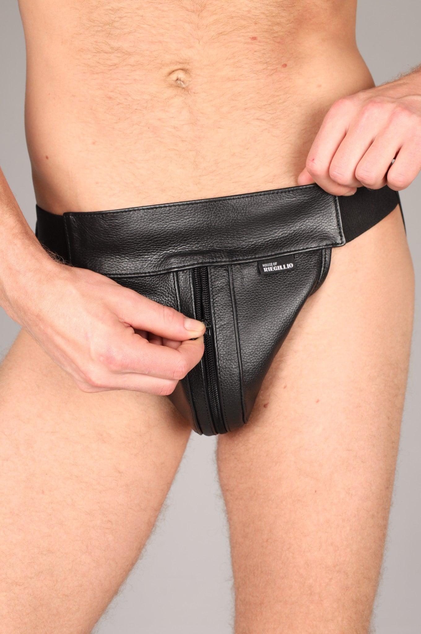 Premium Leather Jockstrap - Full Black at MR. Riegillio