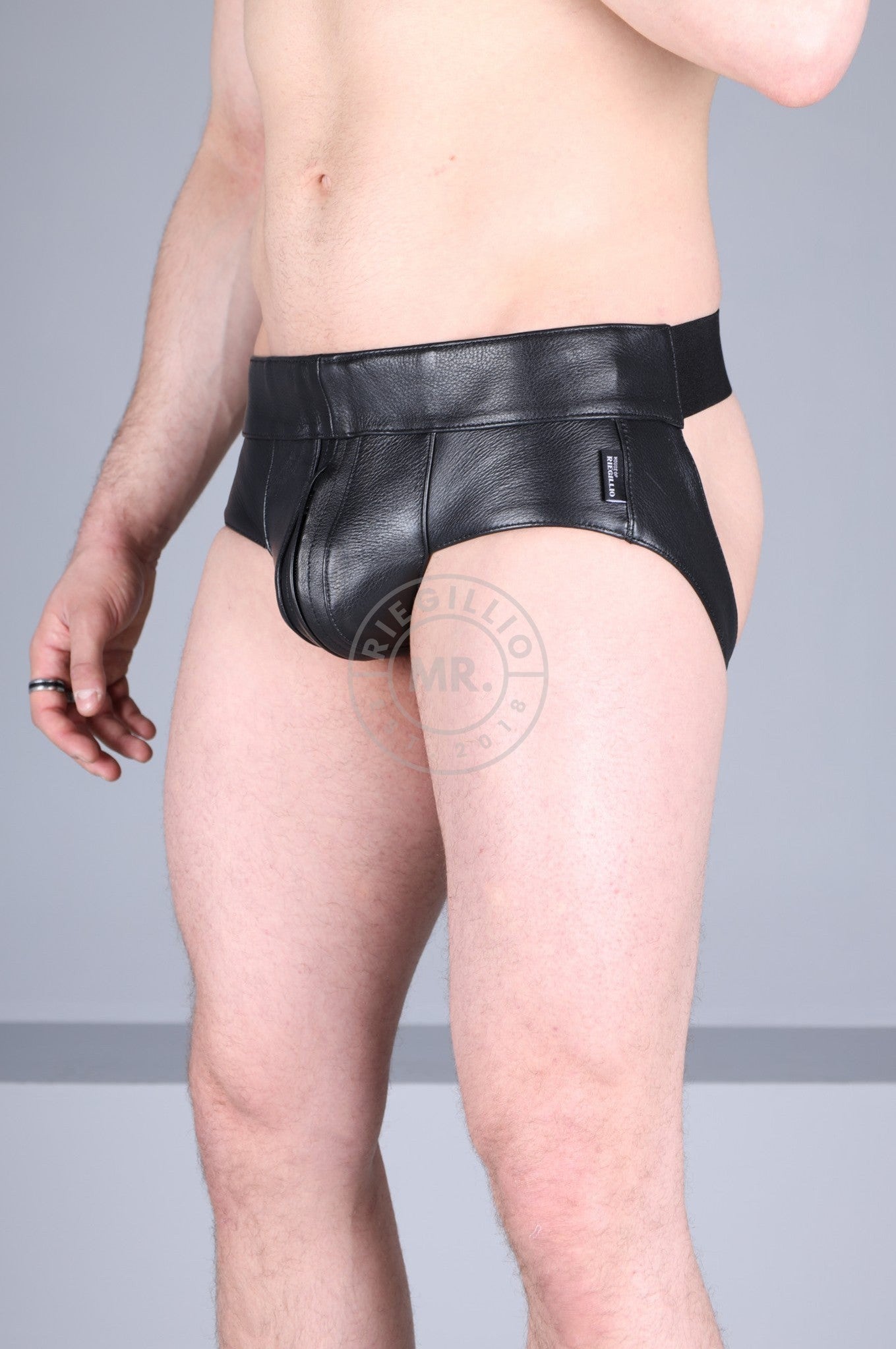 Black Leather Jockstrap - Full Black-at MR. Riegillio