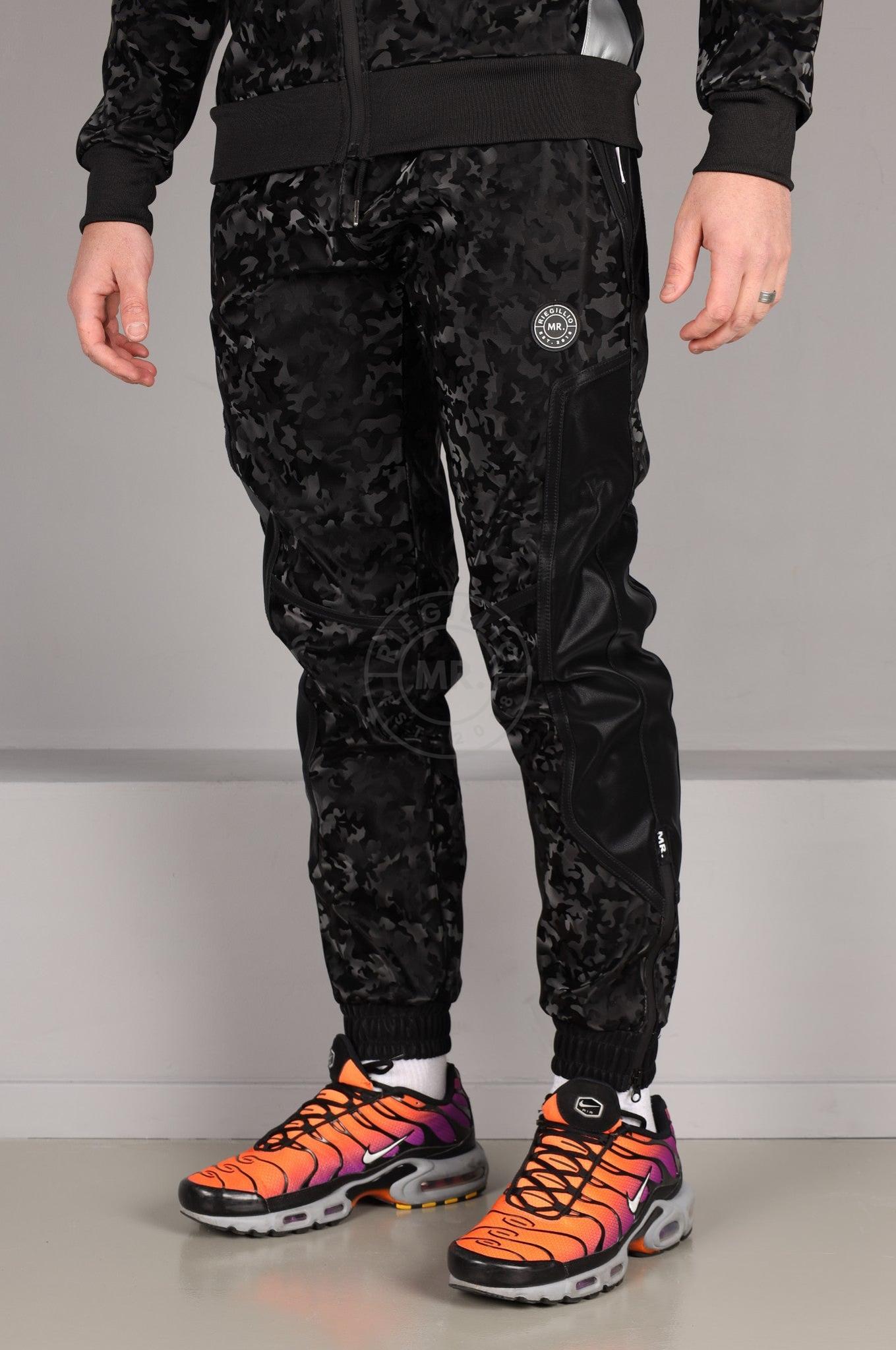 Camo Vegan Leather Tracksuit Pants at MR. Riegillio