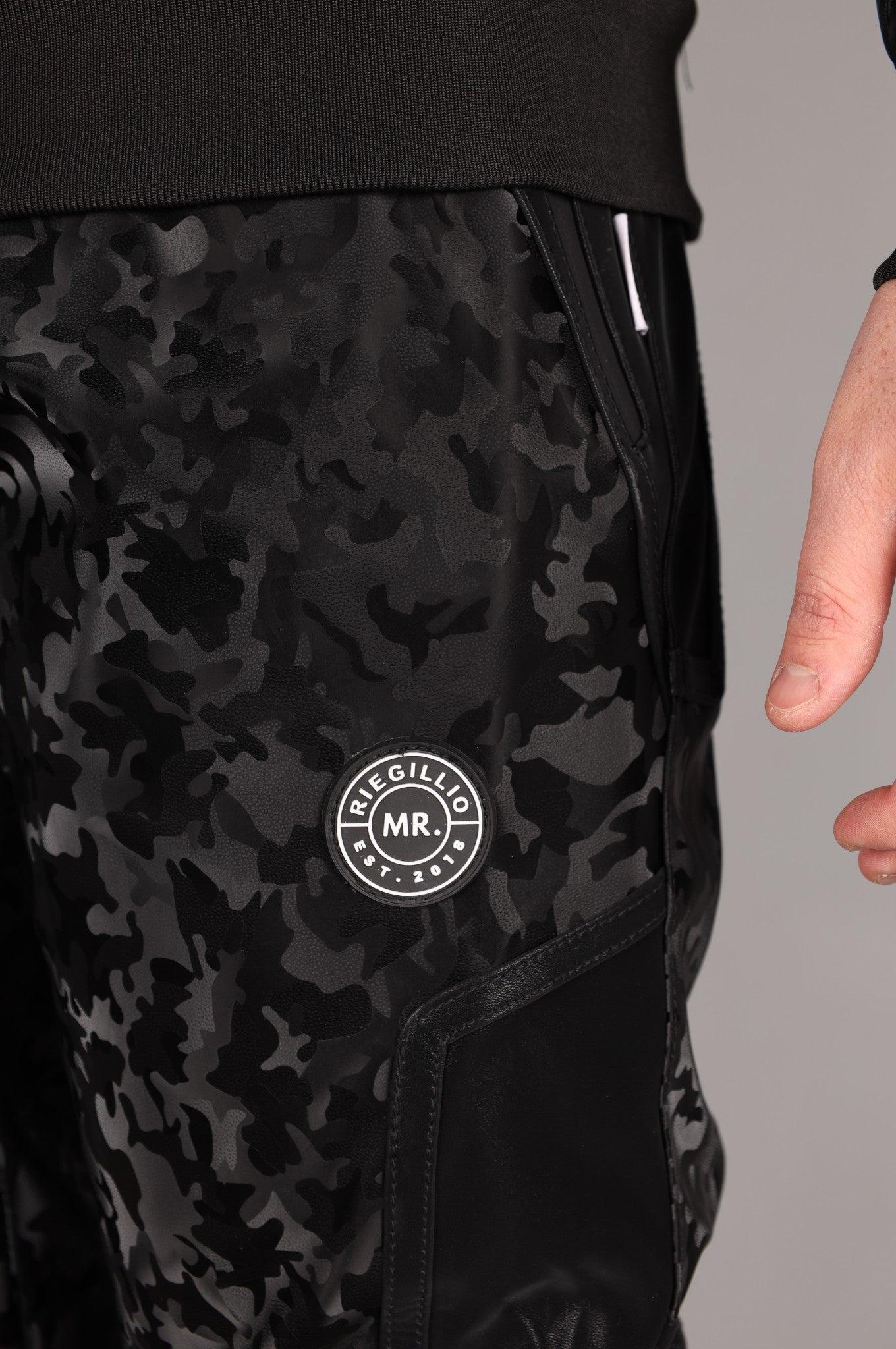 Camo Vegan Leather Tracksuit Pants at MR. Riegillio