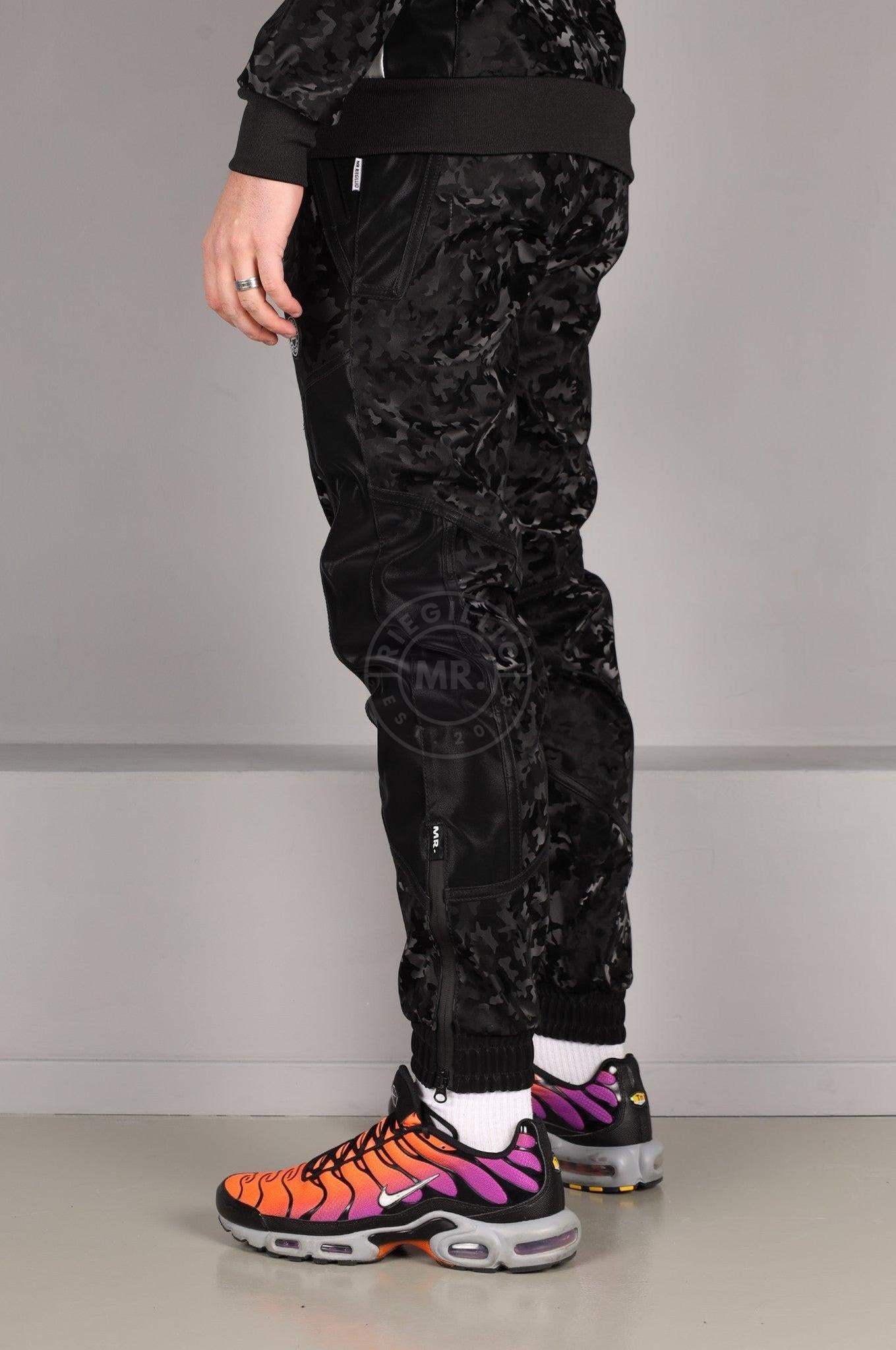 Camo Vegan Leather Tracksuit Pants at MR. Riegillio