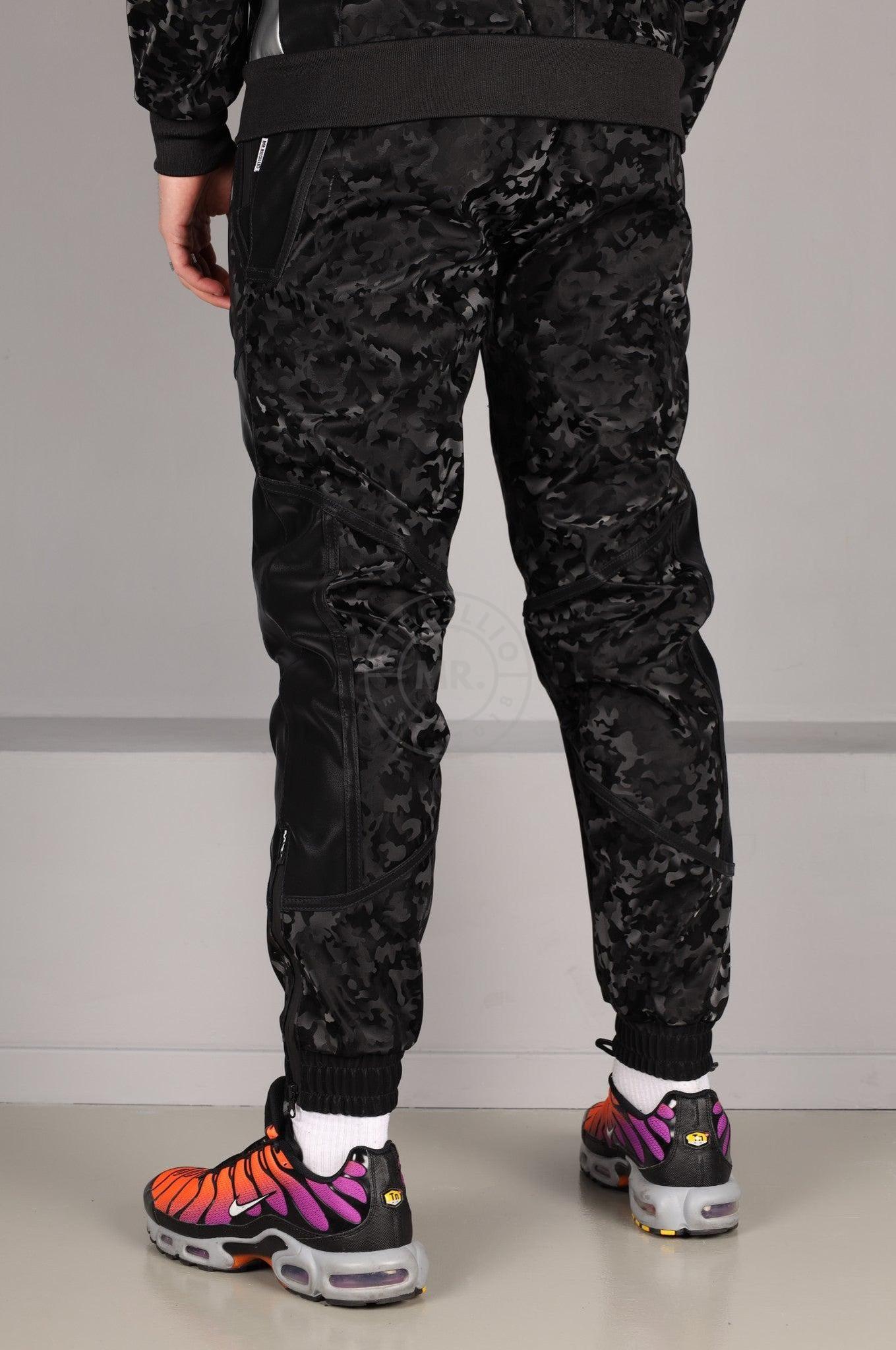 Camo Vegan Leather Tracksuit Pants at MR. Riegillio