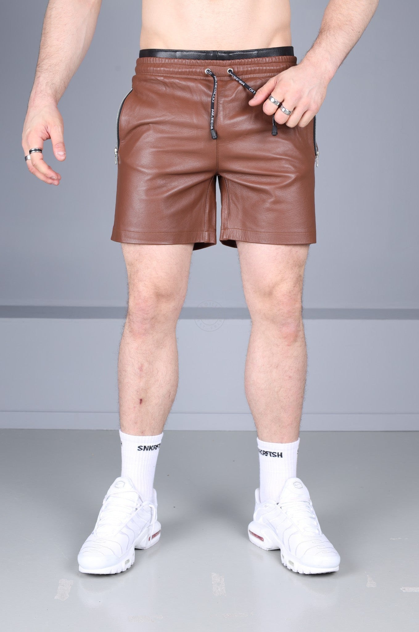 Cinnamon Brown Leather Track Short at MR. Riegillio